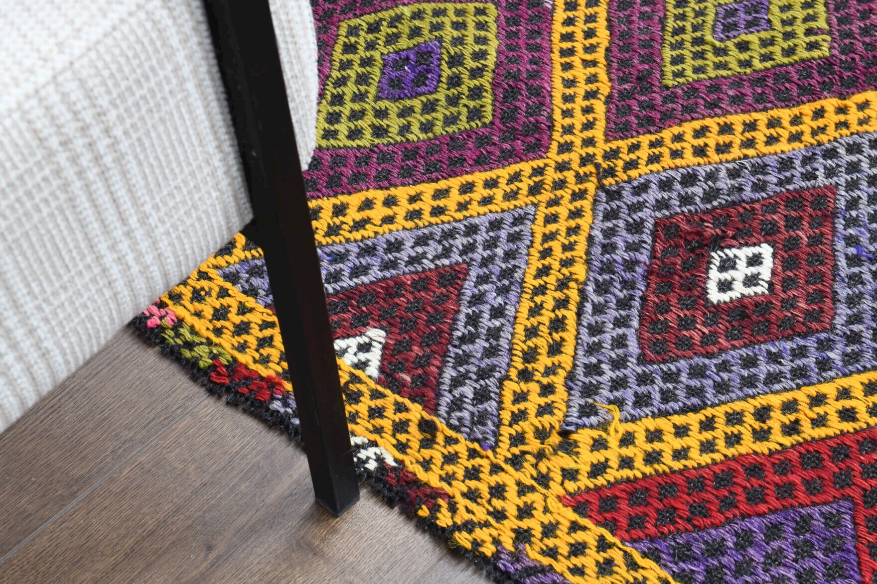 Petronia kilim: 1960s handwoven flatweave Anatolian kilim with ikat motifs