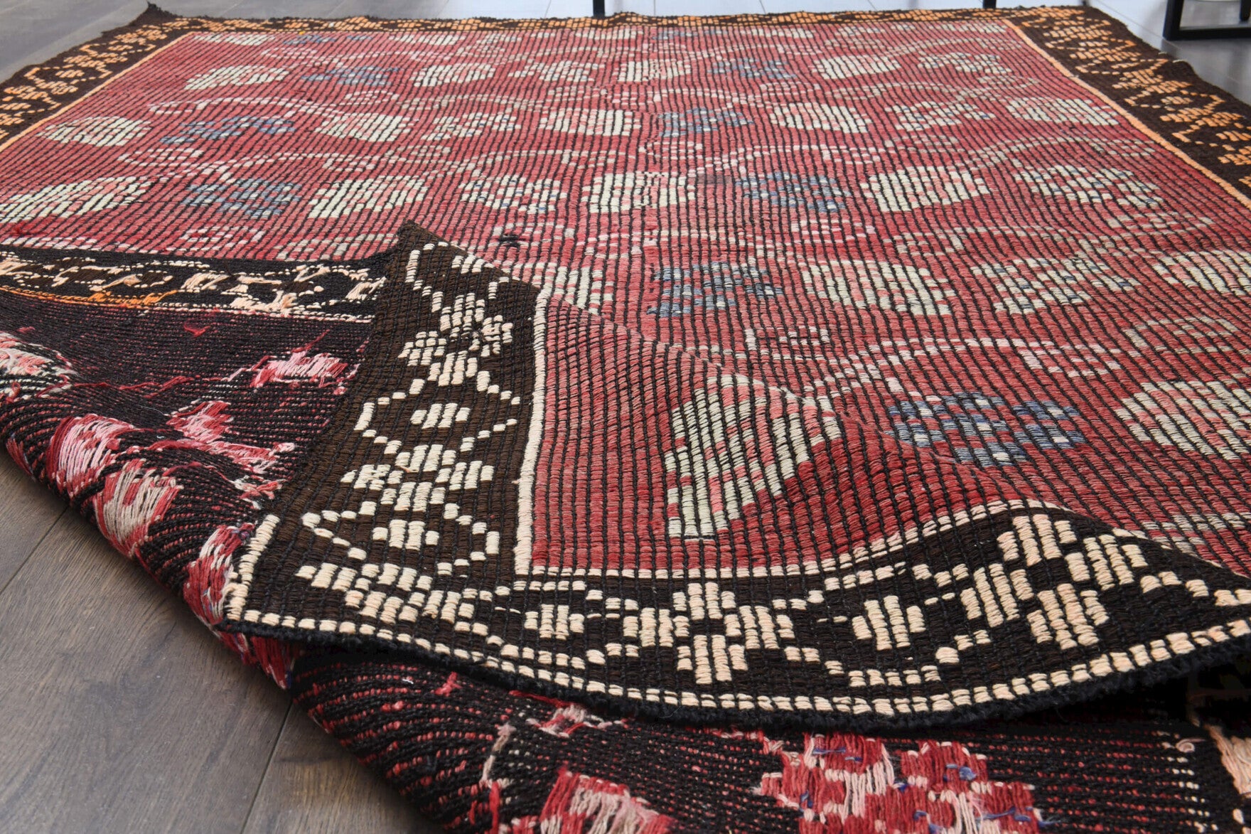 One-of-a-kind 1960s Anatolian vintage kilim rug in wool, 5'4" x 8'8"