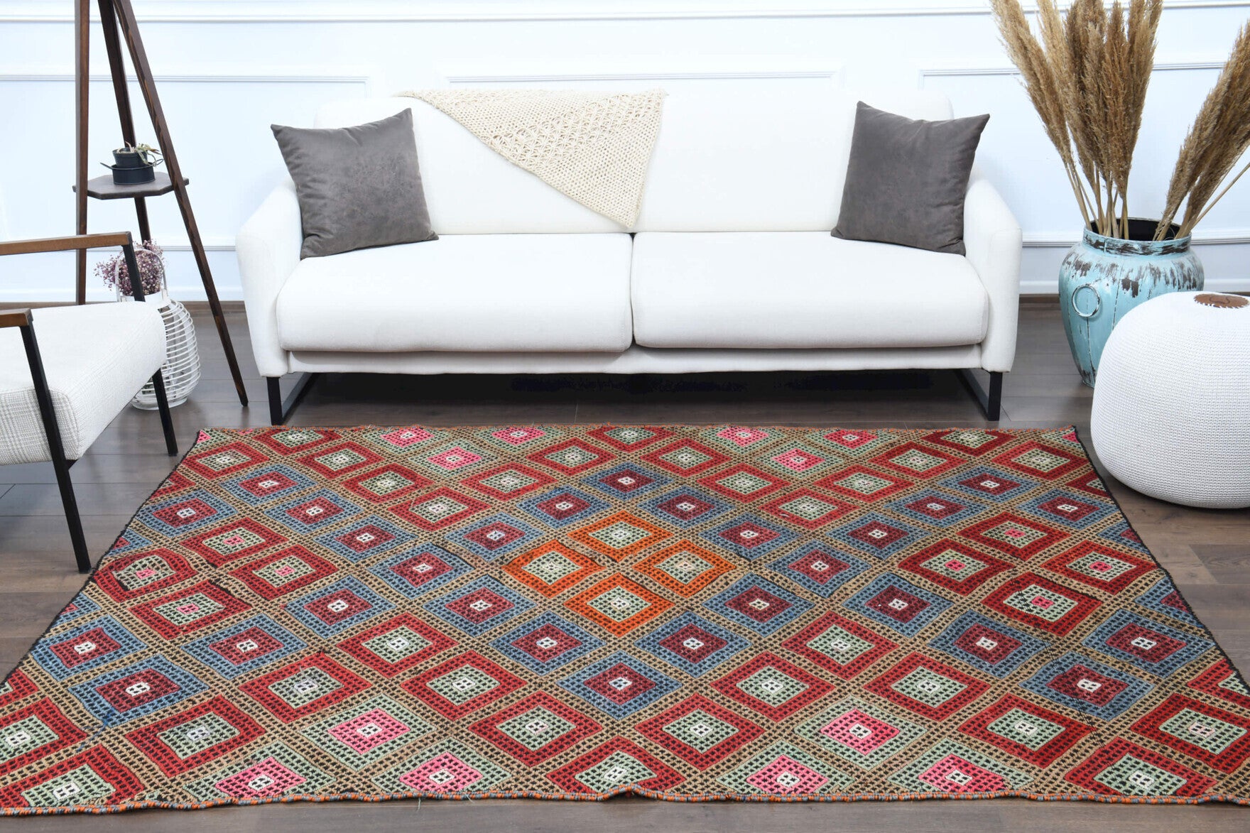 Authentic Anatolian vintage kilim rug (1960s) with ikat design – one-of-a-kind at Fame Rugs