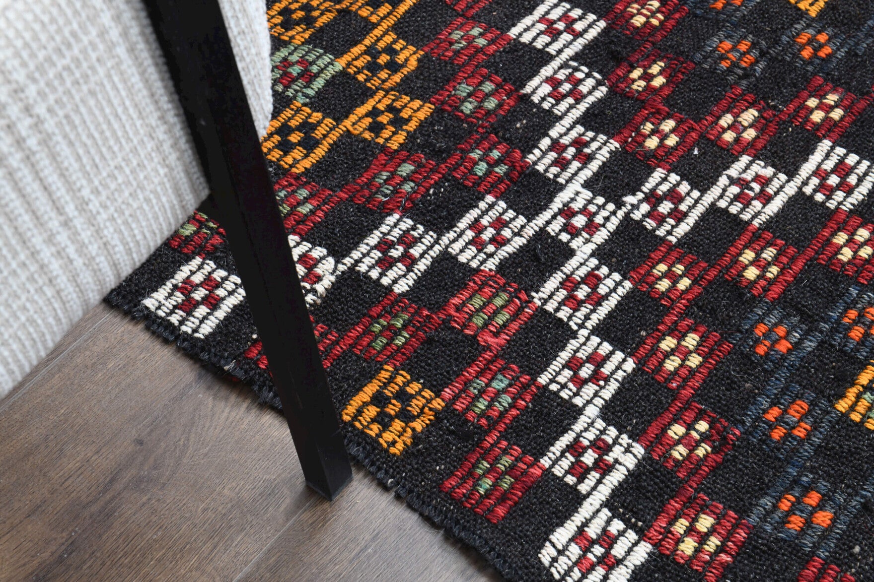 Semaban kilim: 1960s handwoven flatweave Anatolian kilim with ikat motifs