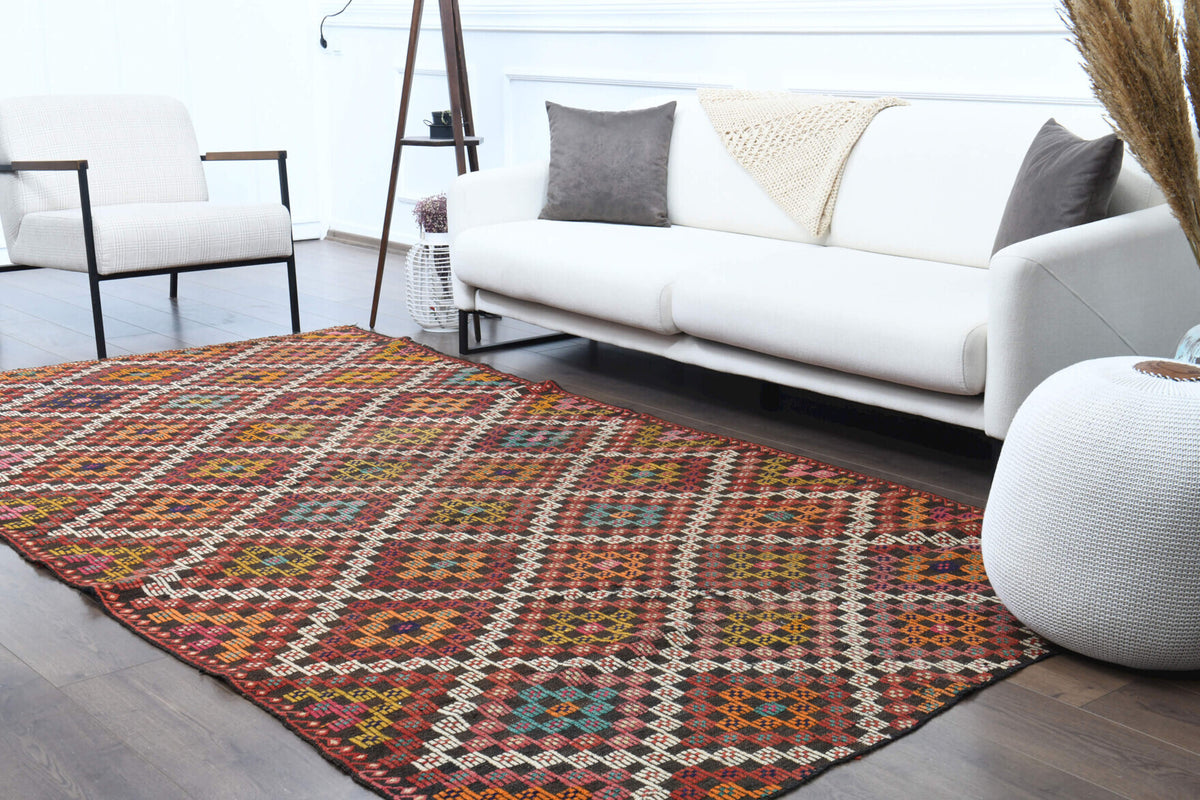 Turkish Vintage Area Kilim Rug