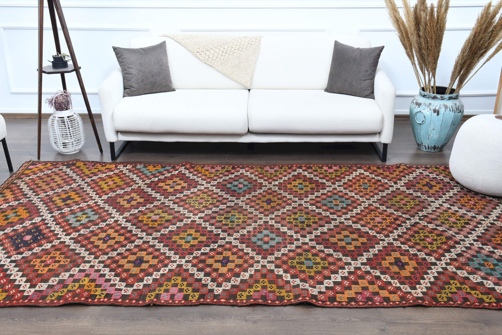 Simgenaz – vintage ikat kilim for living room or bedroom, 5'8" x 10'6" (172x320 cm)