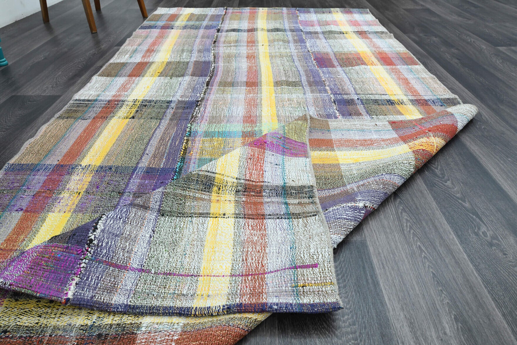 Handwoven flatweave wool kilim from Anatolia, Turkey – Turkish Vintage Area Patchwork Rug 4'11" x 9'10"