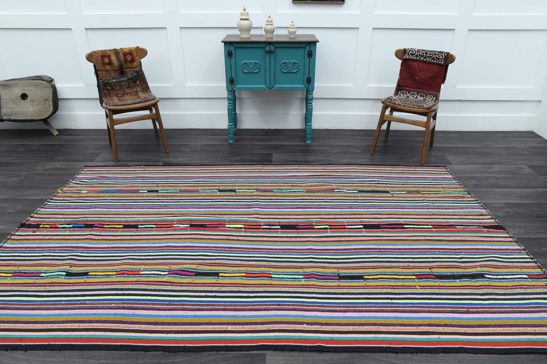 One-of-a-kind 1960s Anatolian vintage kilim rug in wool, 5'10" x 9'7"