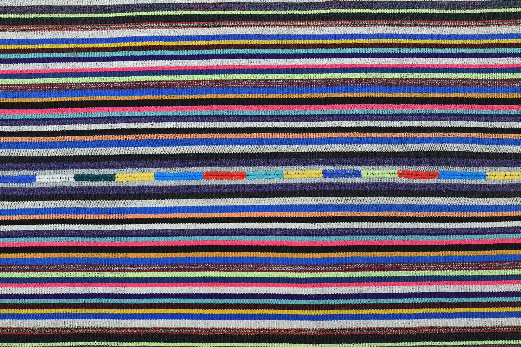 Damlabahar kilim: 1960s handwoven flatweave Anatolian kilim with striped motifs