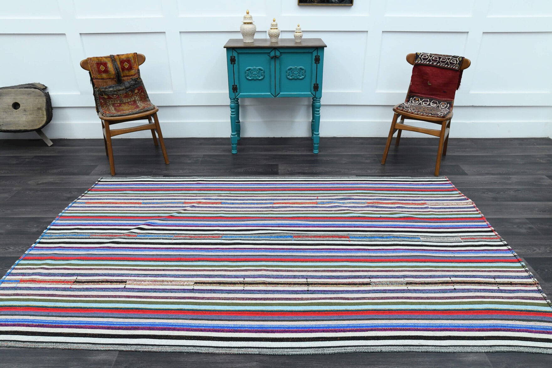 One-of-a-kind 1960s Anatolian vintage kilim rug in wool, 5'2" x 8'10"