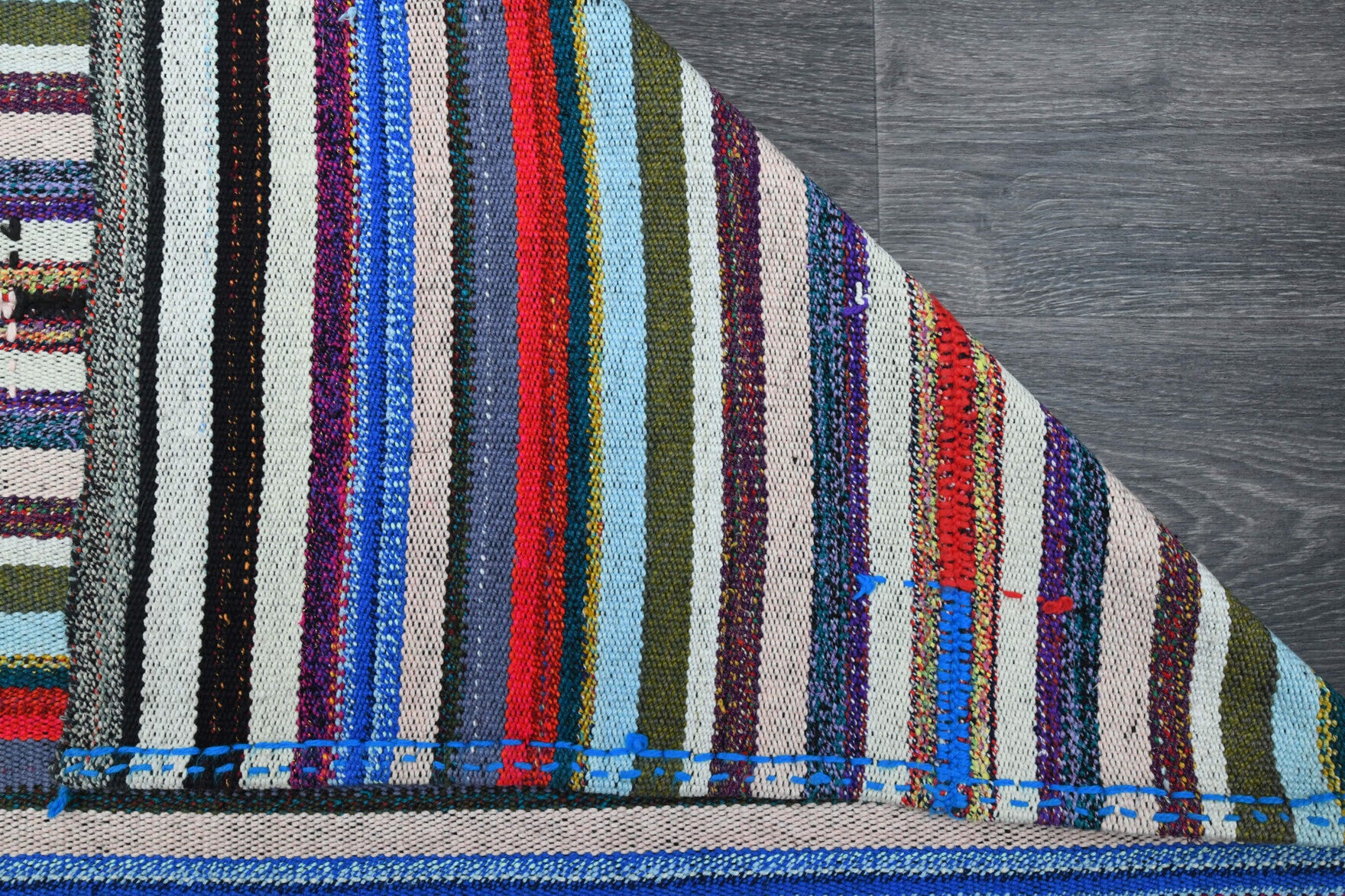 Selencihan kilim: 1960s handwoven flatweave Anatolian kilim with striped motifs