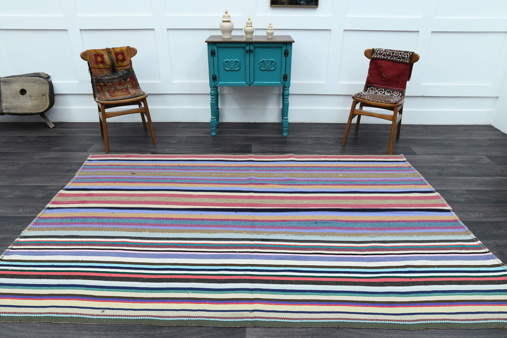 One-of-a-kind 1960s Anatolian vintage kilim rug in wool, 5'10" x 9'1"