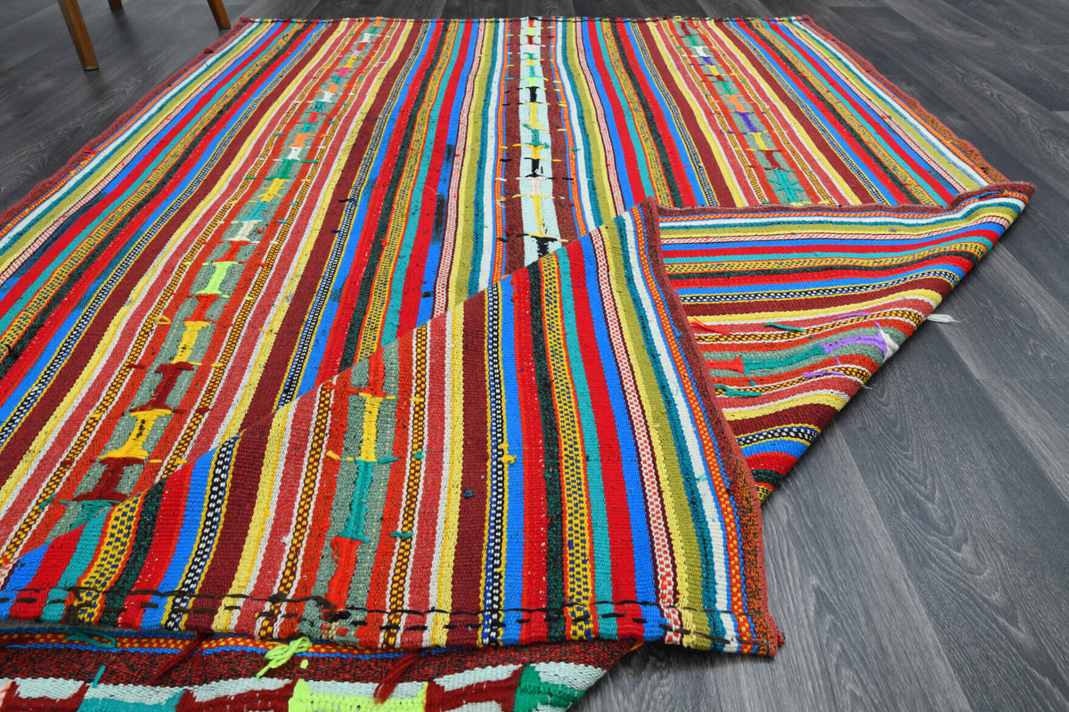 Authentic Anatolian vintage kilim rug (1960s) with striped design – one-of-a-kind at Fame Rugs