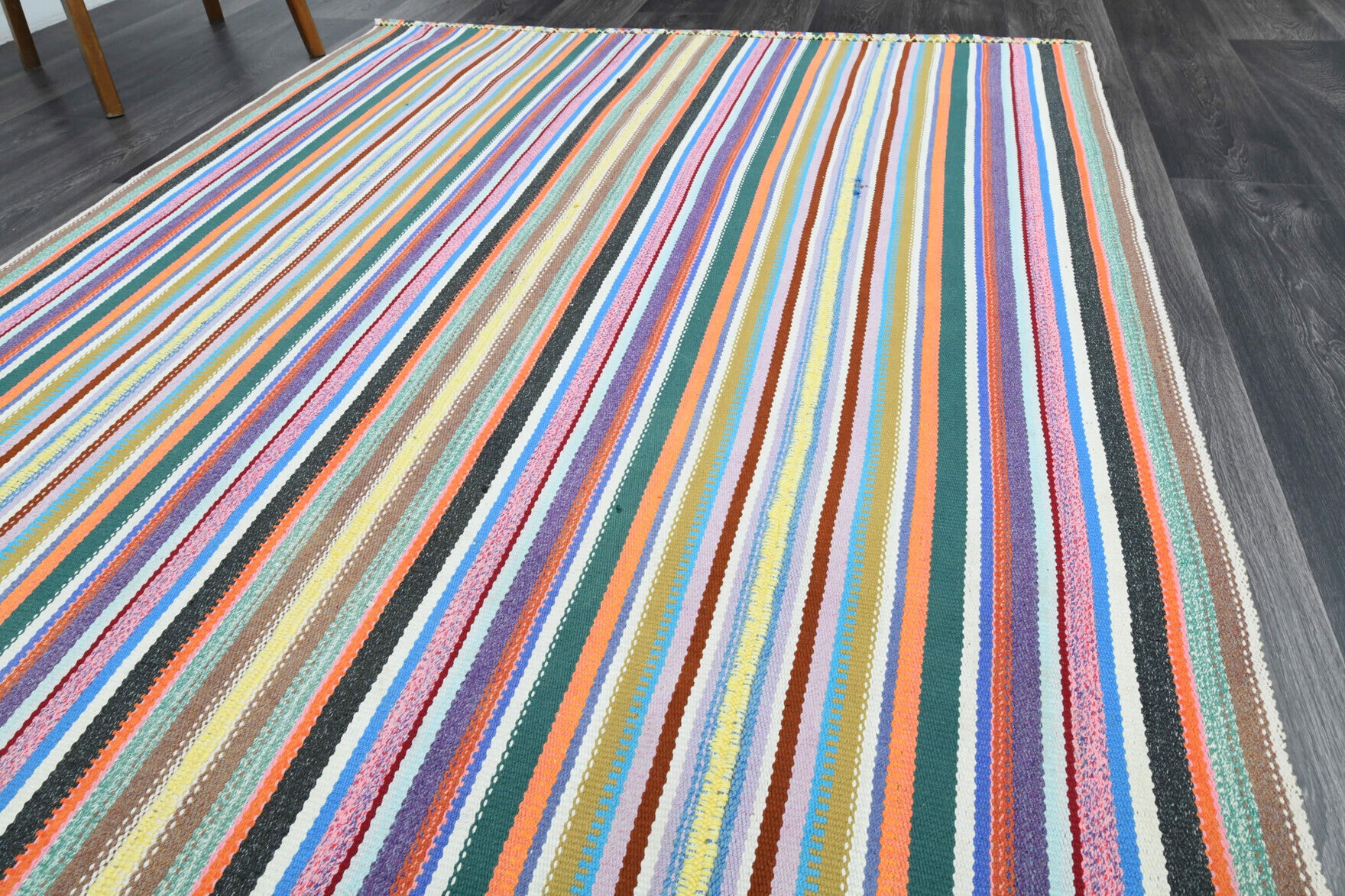 Vefanur kilim: 1960s handwoven flatweave Anatolian kilim with striped motifs