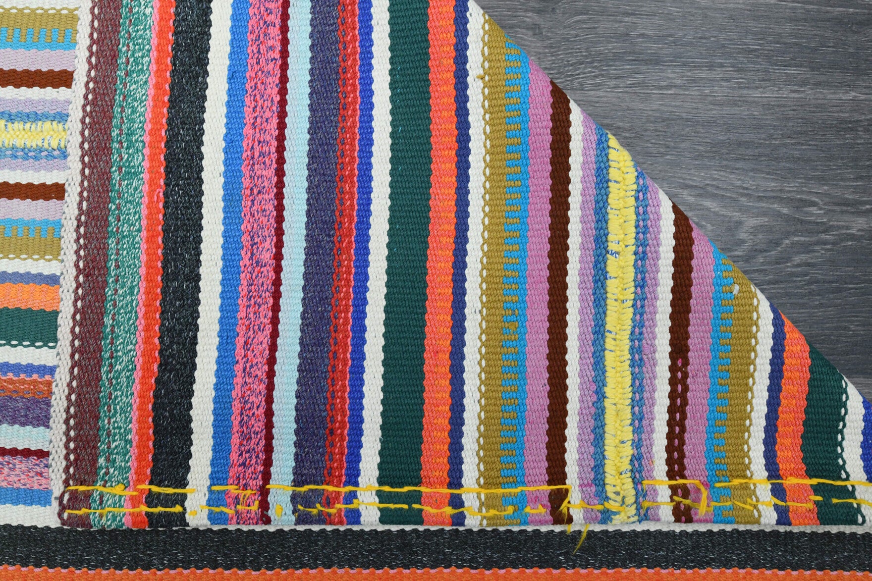 Handwoven flatweave wool kilim from Anatolia, Turkey – Stripead Flatweave Carpet 4'11" x 9'7"