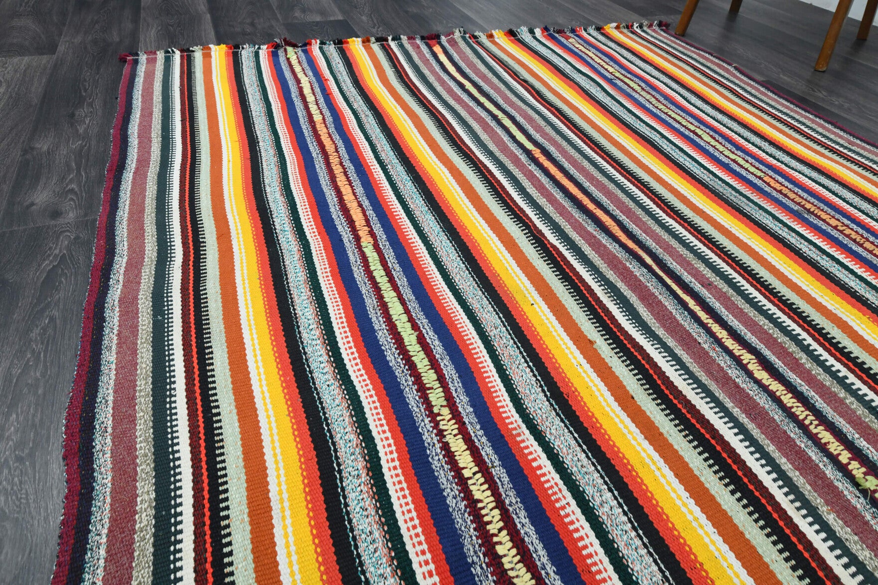 One-of-a-kind 1960s Anatolian vintage kilim rug in wool, 5'3" x 8'10"