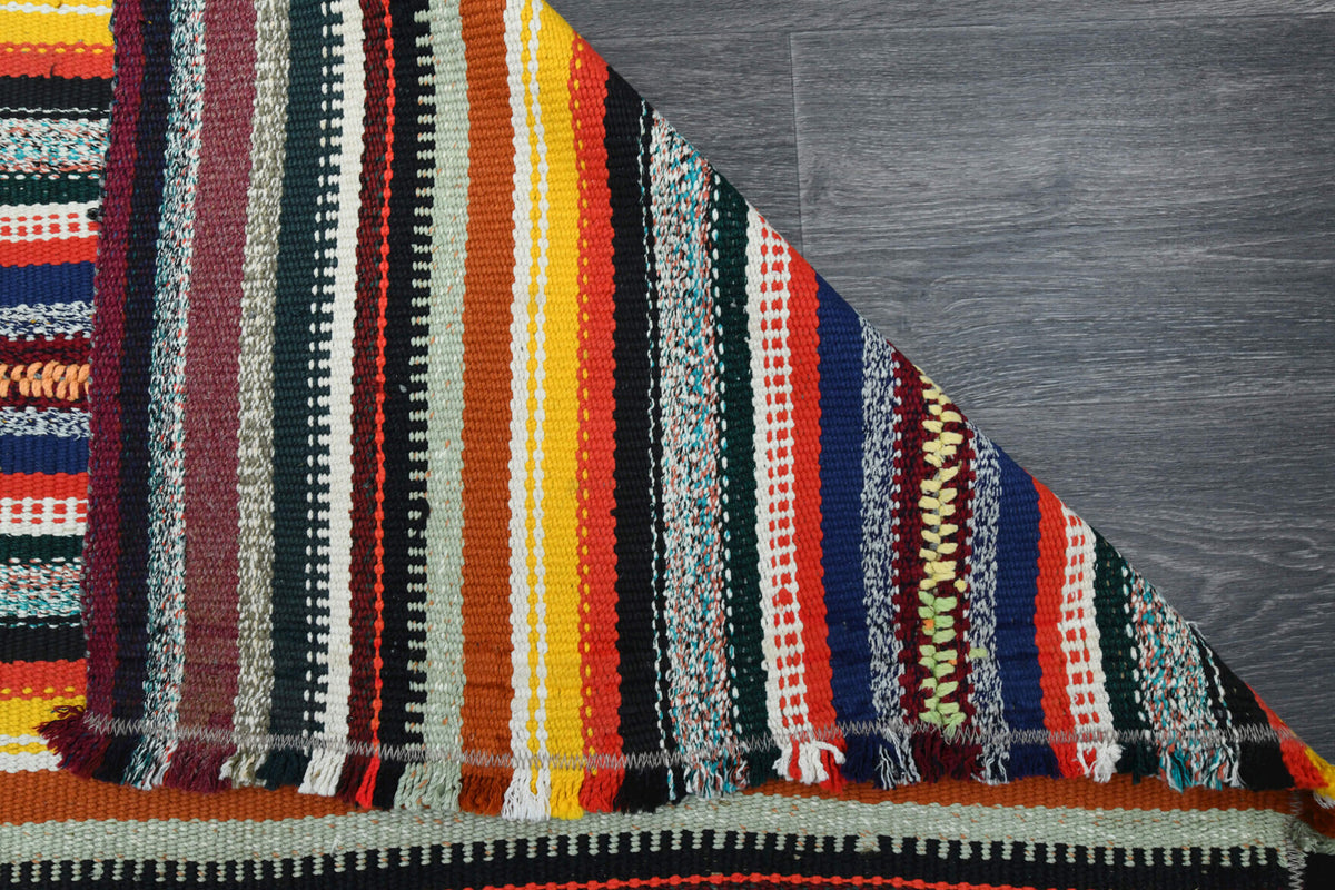 Agdistis kilim: 1960s handwoven flatweave Anatolian kilim with striped motifs