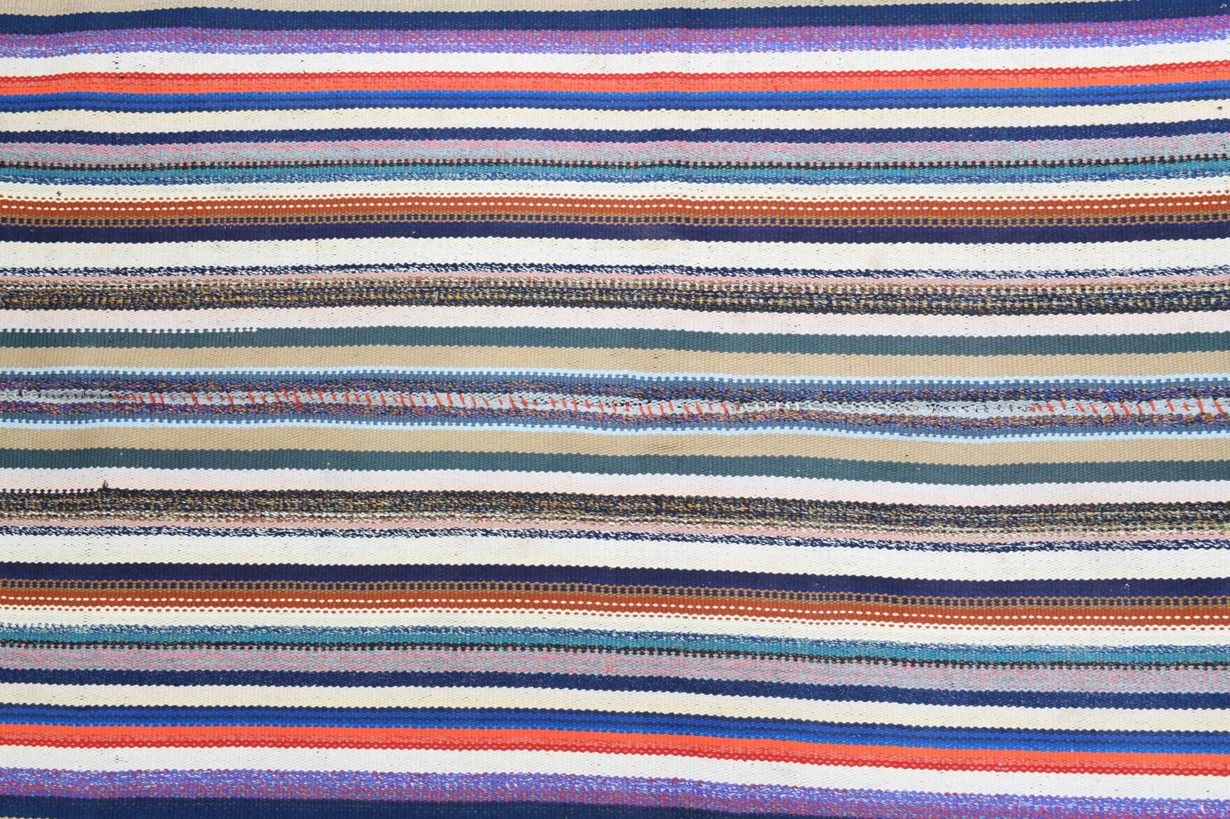Dilaranaz kilim: 1960s handwoven flatweave Anatolian kilim with striped motifs