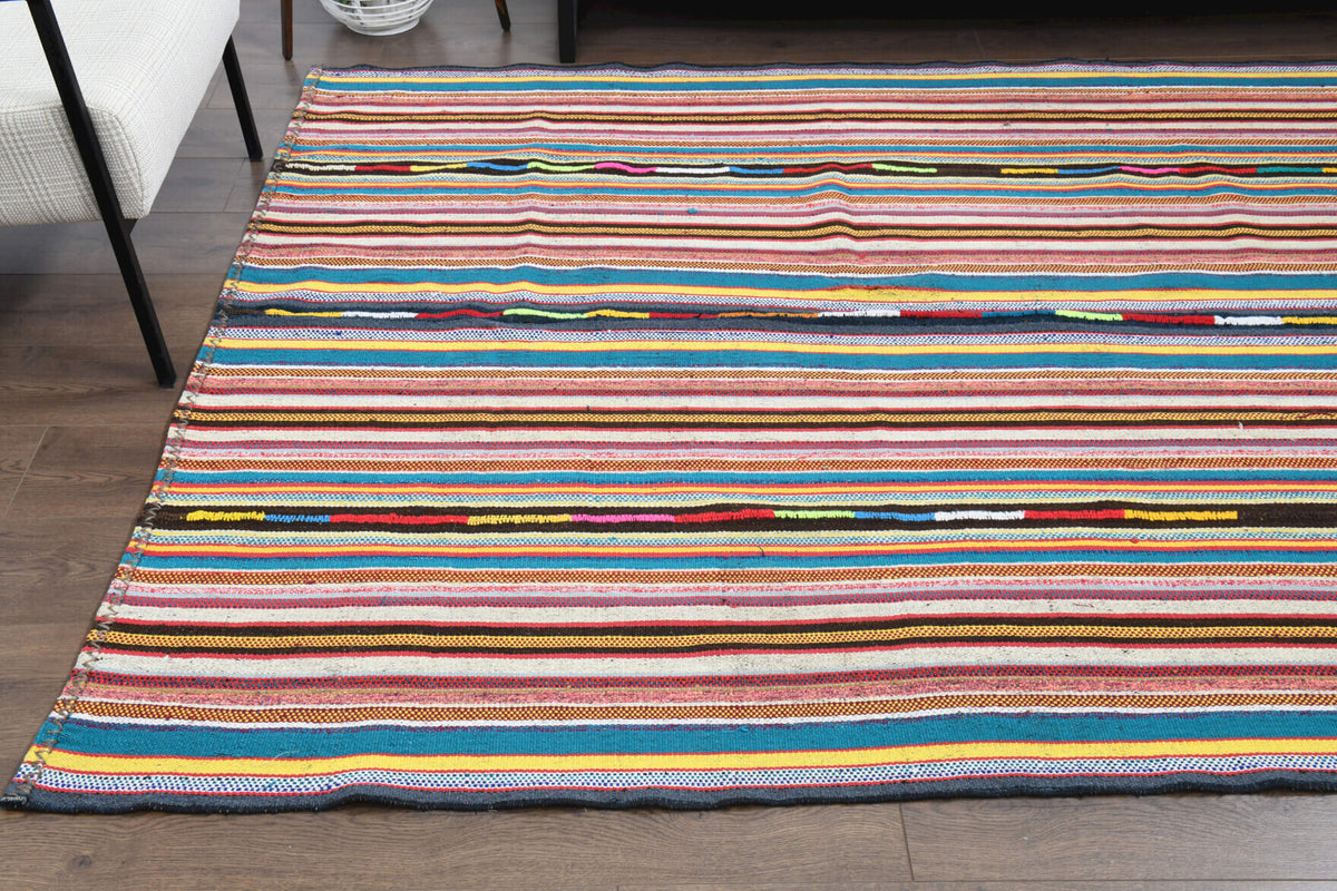 Emel kilim: 1960s handwoven flatweave Anatolian kilim with striped motifs