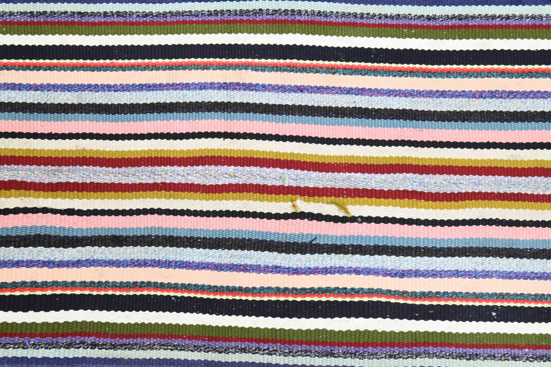 Heliomorphe kilim: 1960s handwoven flatweave Anatolian kilim with striped motifs