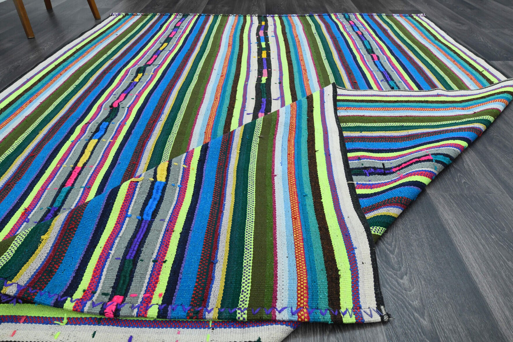 Authentic Anatolian vintage kilim rug (1960s) with striped design – one-of-a-kind at Fame Rugs