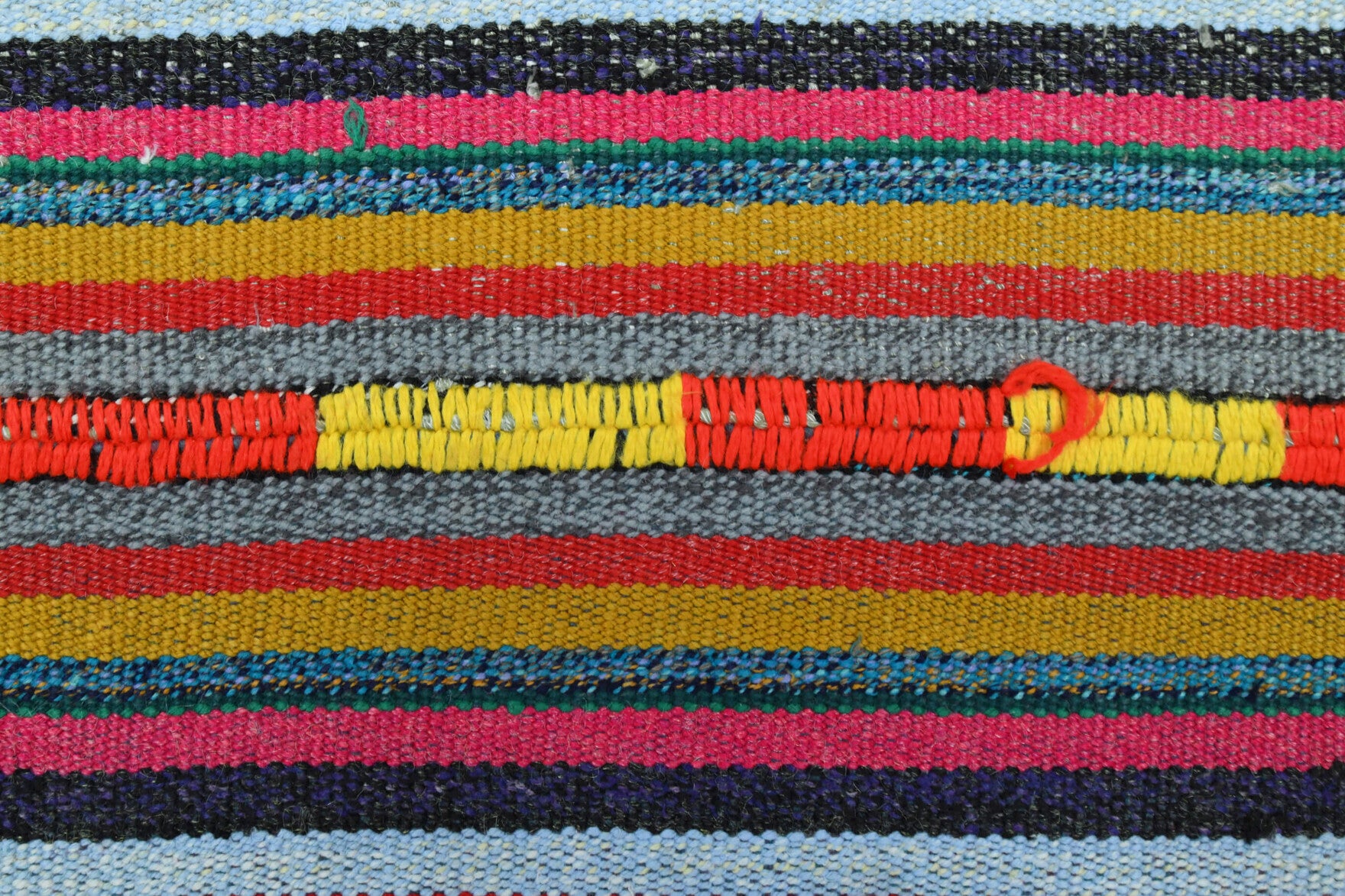 Nikophyllis kilim: 1960s handwoven flatweave Anatolian kilim with striped motifs