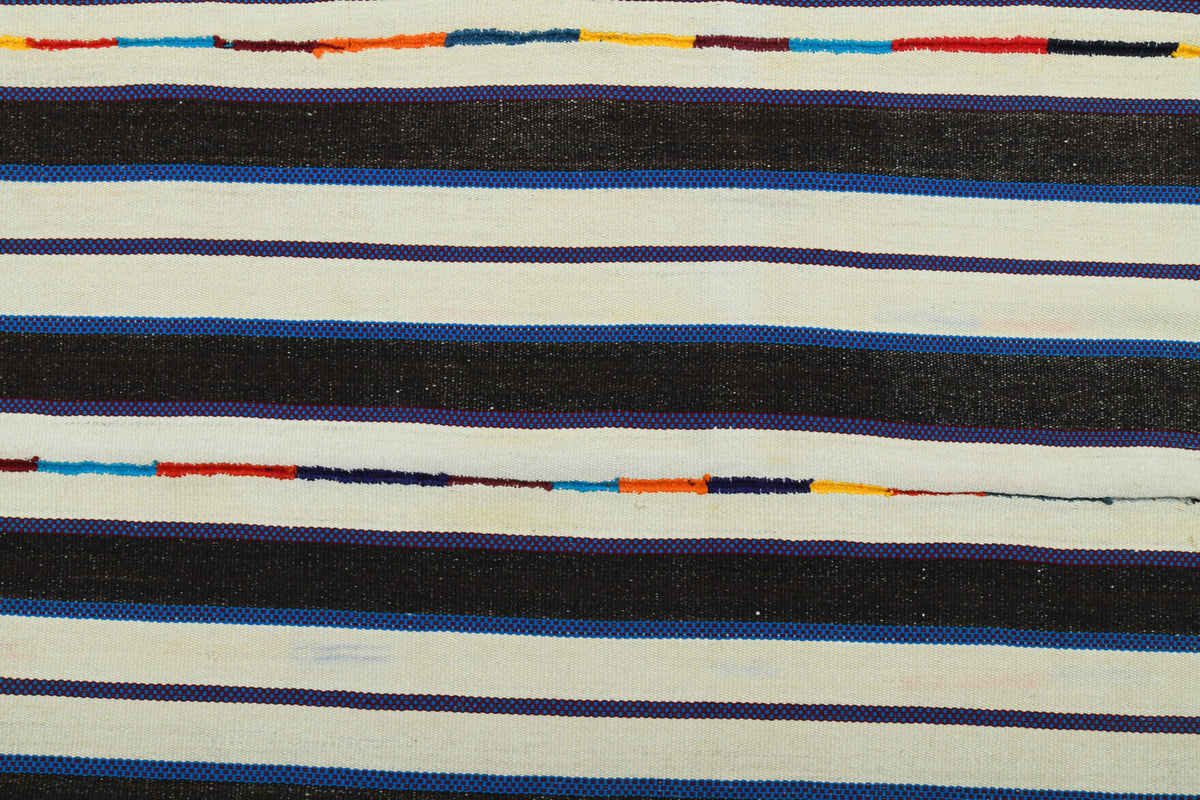 Ferahumut kilim: 1960s handwoven flatweave Anatolian kilim with striped motifs