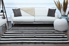 Handwoven flatweave wool kilim from Anatolia, Turkey – Black & White Striped Rug 5'6" x 6'7"