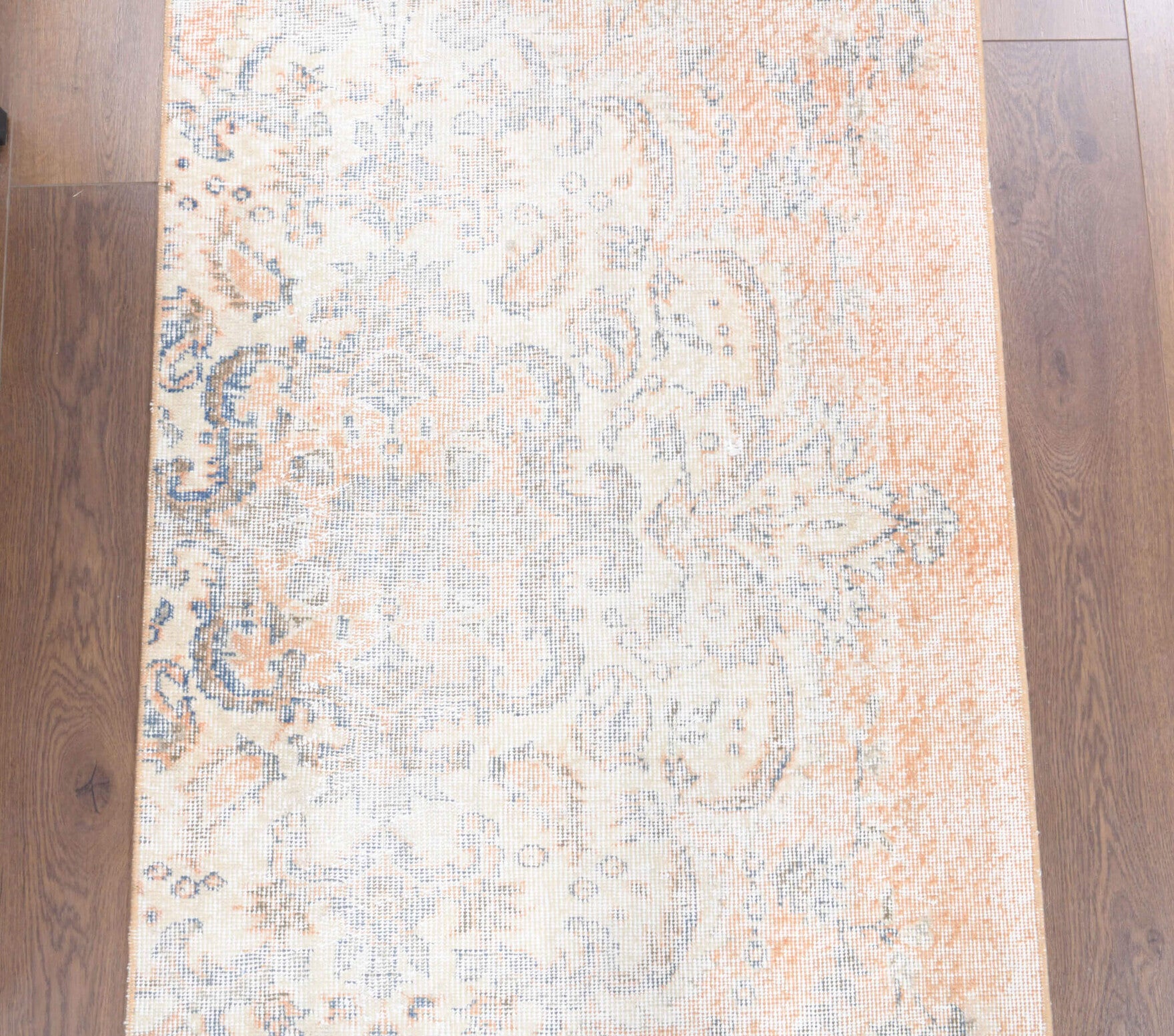 Distressed Orange Vintage Oushak Runner Rug