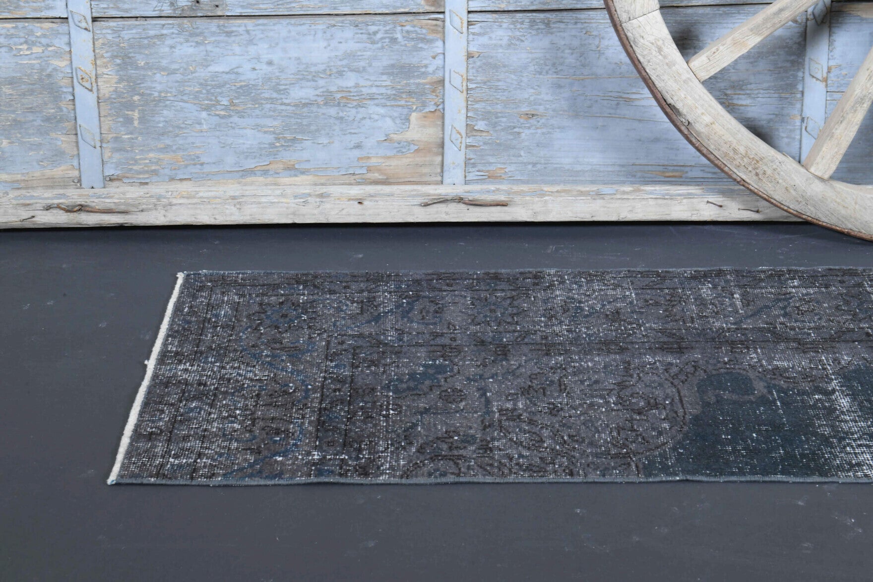 Solid Black Vintage Anatolian Runner Rug