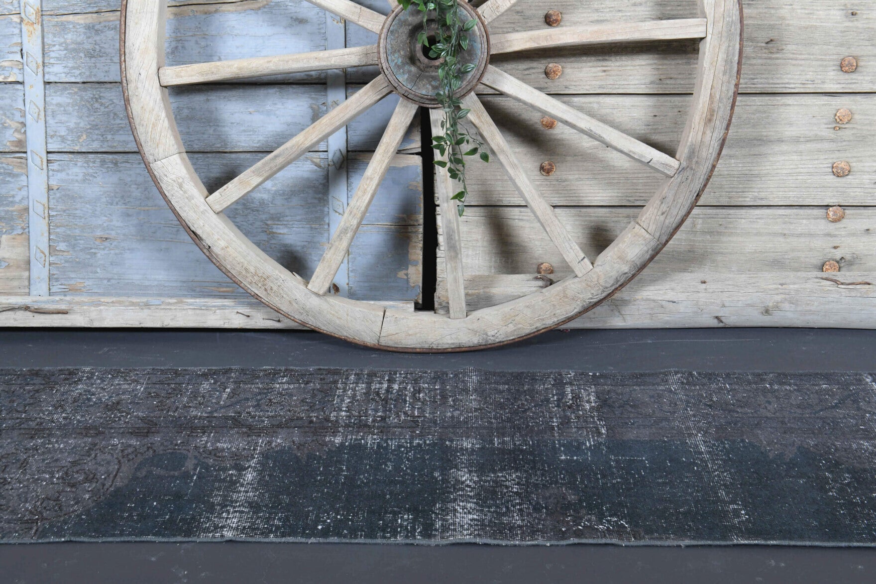 Solid Black Vintage Anatolian Runner Rug