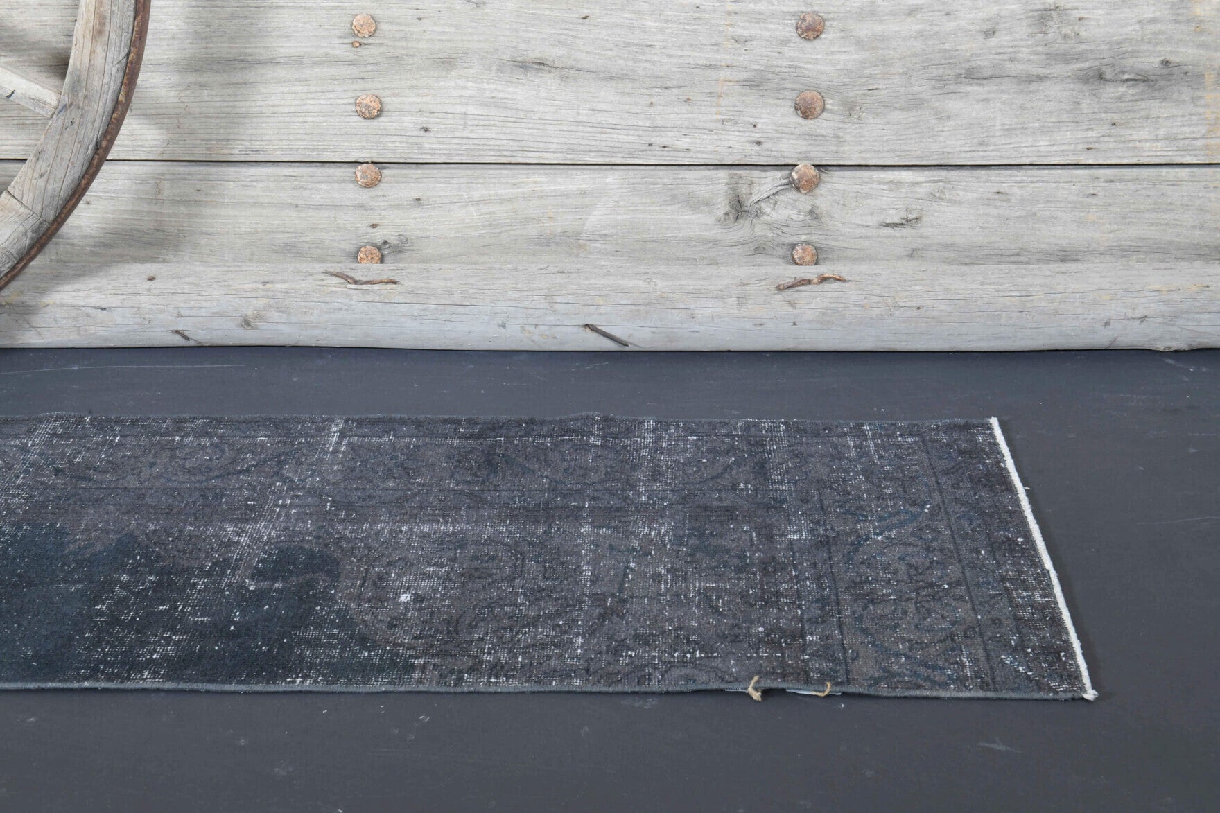 Solid Black Vintage Anatolian Runner Rug