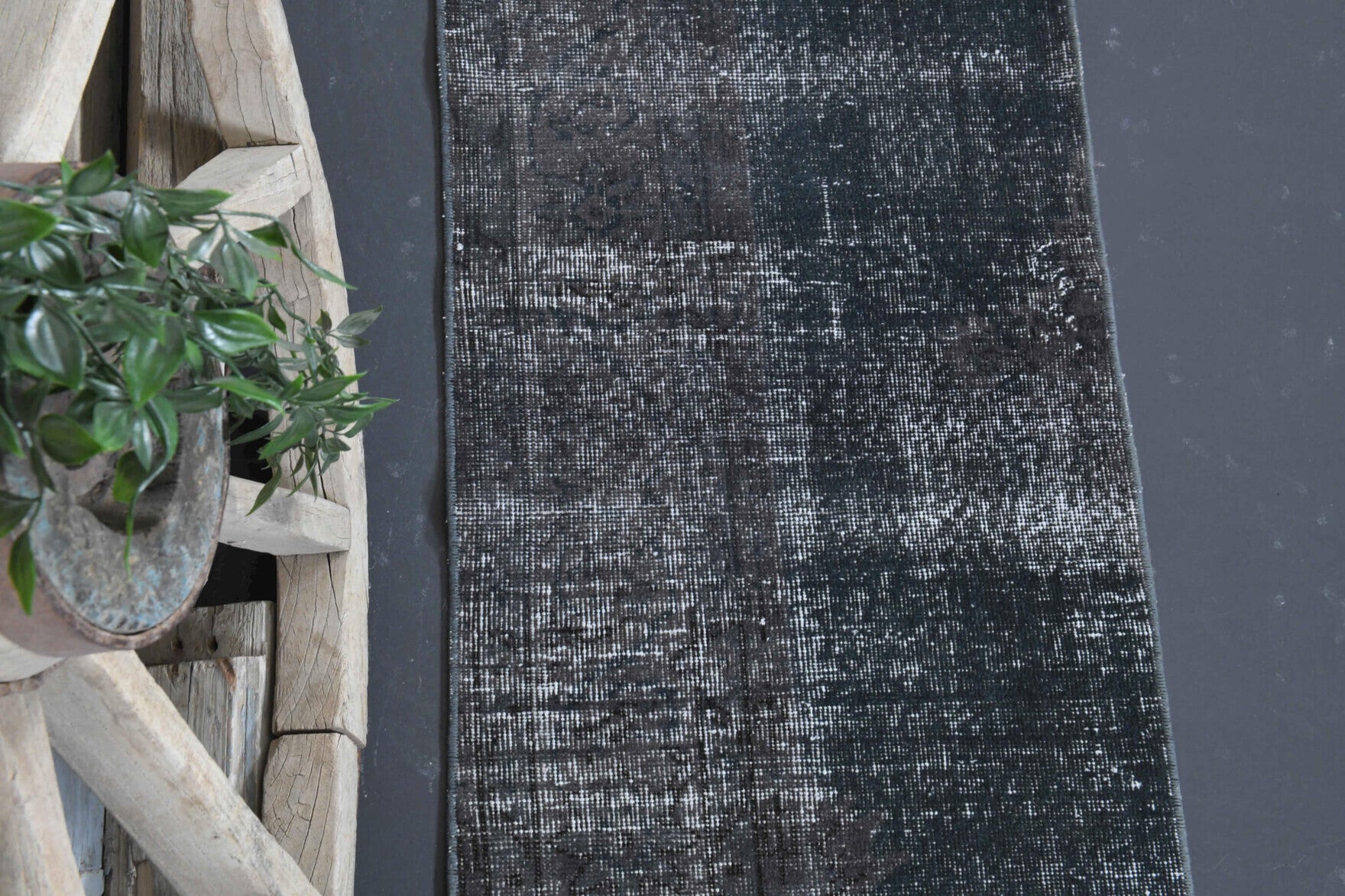 Solid Black Vintage Anatolian Runner Rug