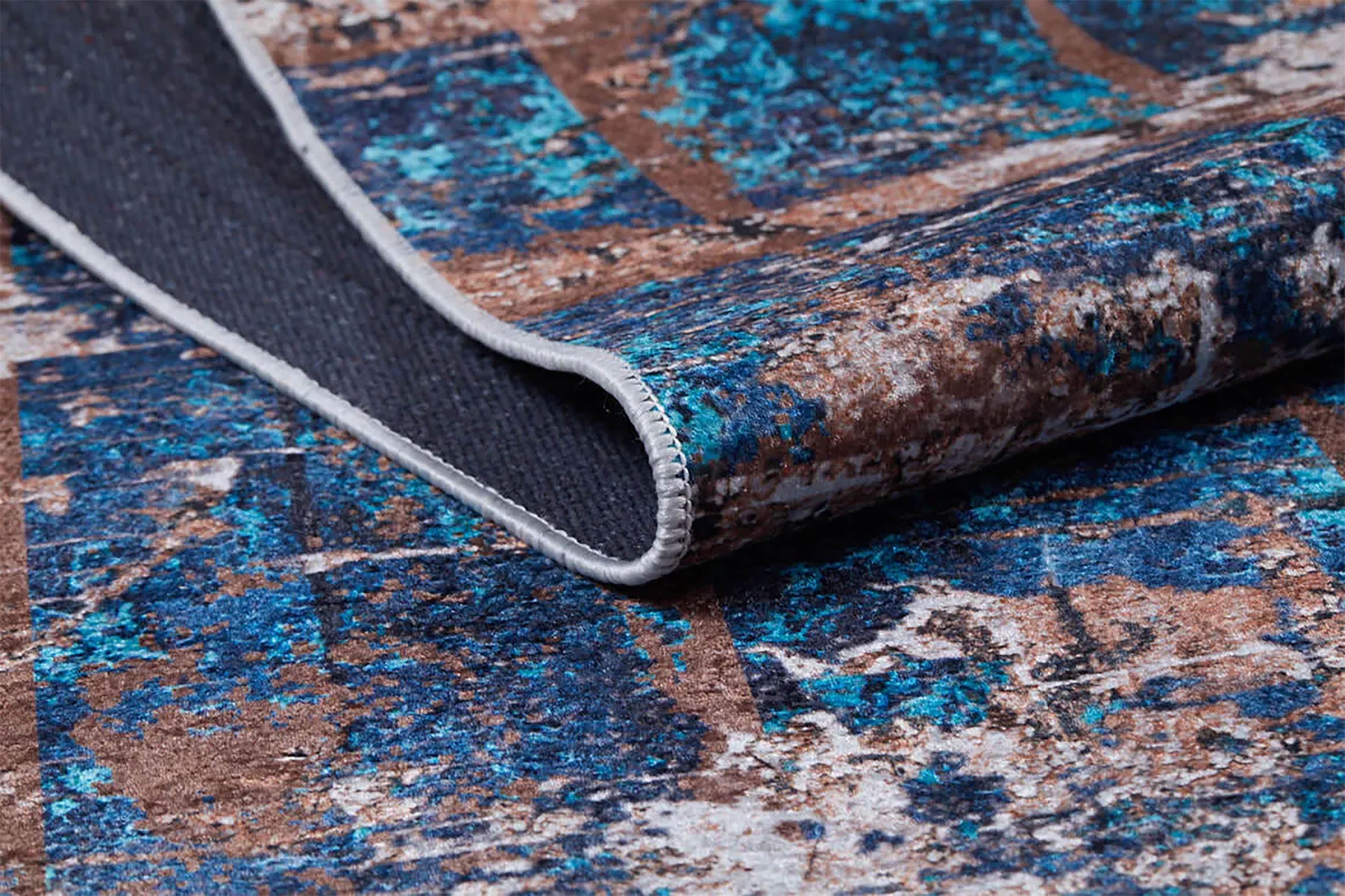 Lenora Abstract Modern Navy Blue Brown Luxury Home Rug