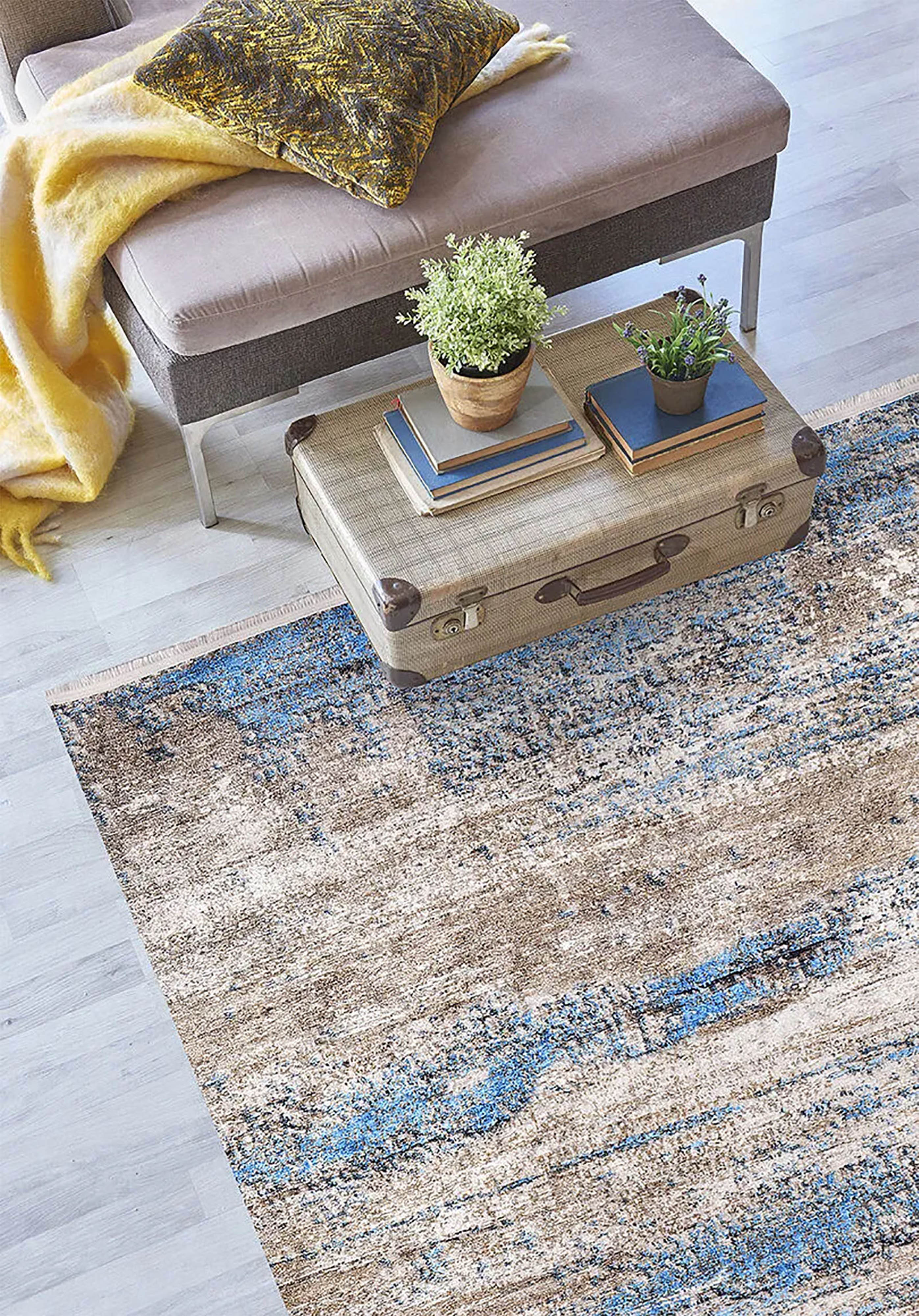 Fatine Abstract Blue Beige Modern Rug