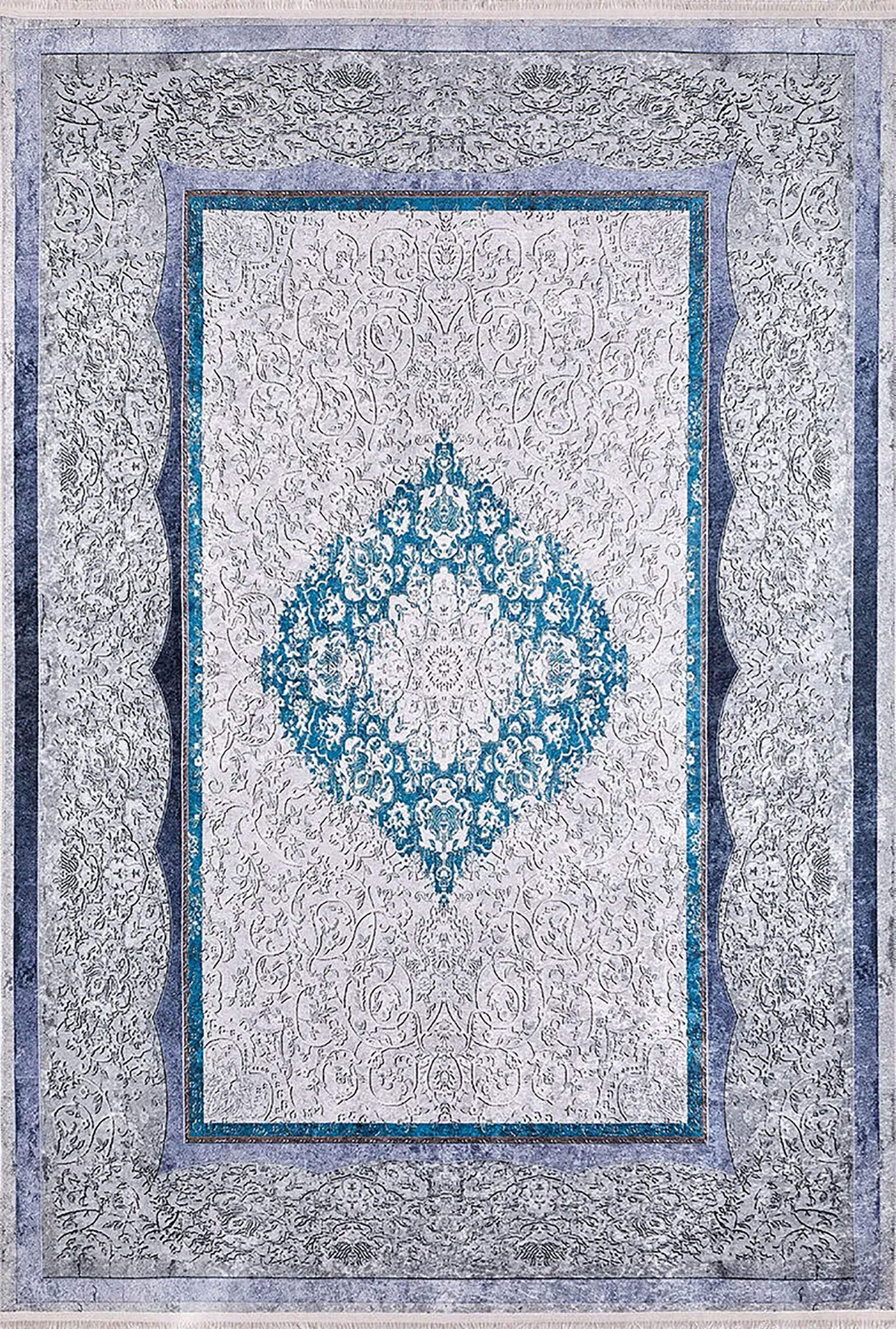 Jade Medallion Turkish Gray Blue Rug