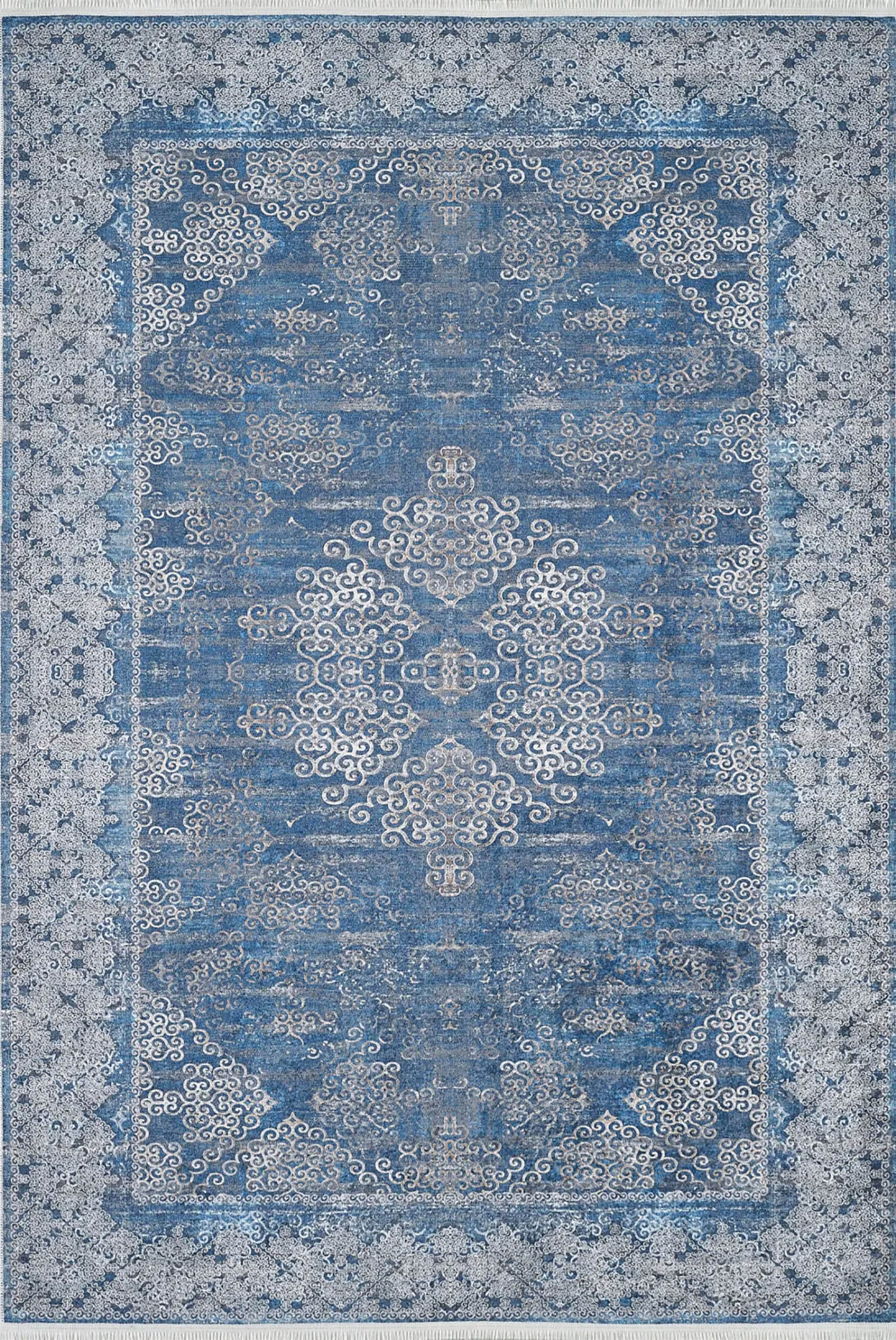 Hannah Turkish Floral Vintage Medallion Geometric Blue Rug