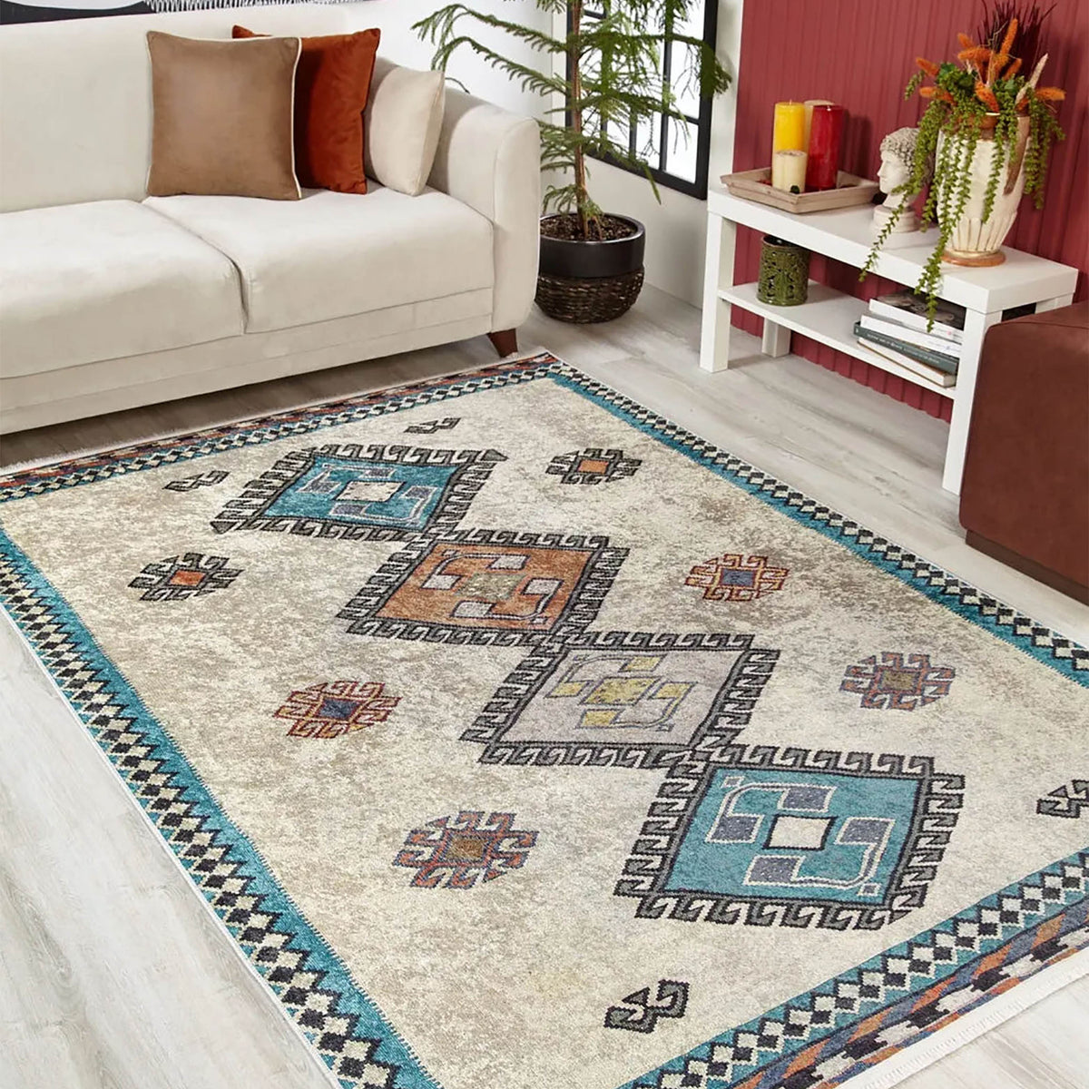 Selena Moroccan Turquoise Gray Kilim Rug – fame