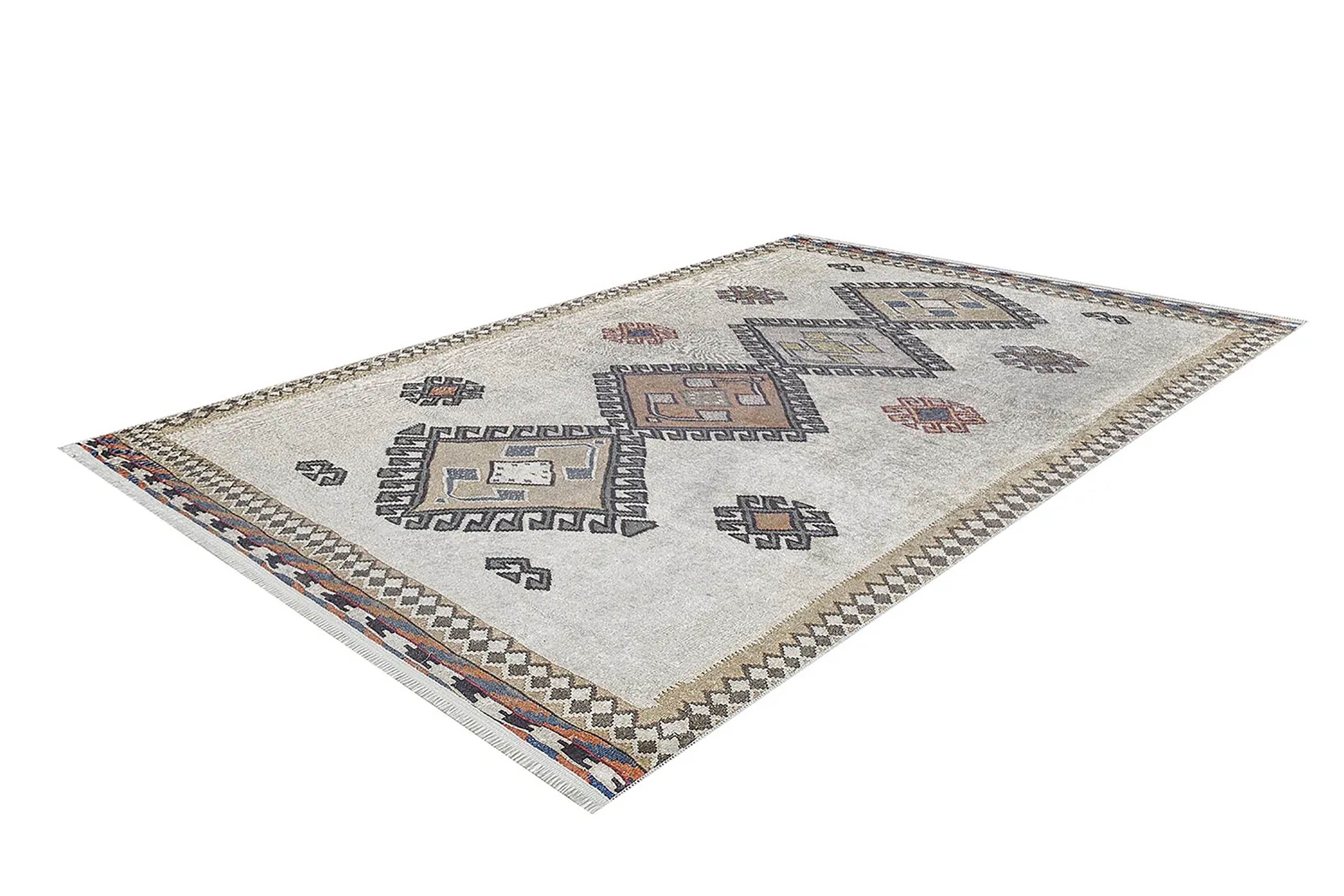 Stevie Moroccan Beige Gray Kilim Rug