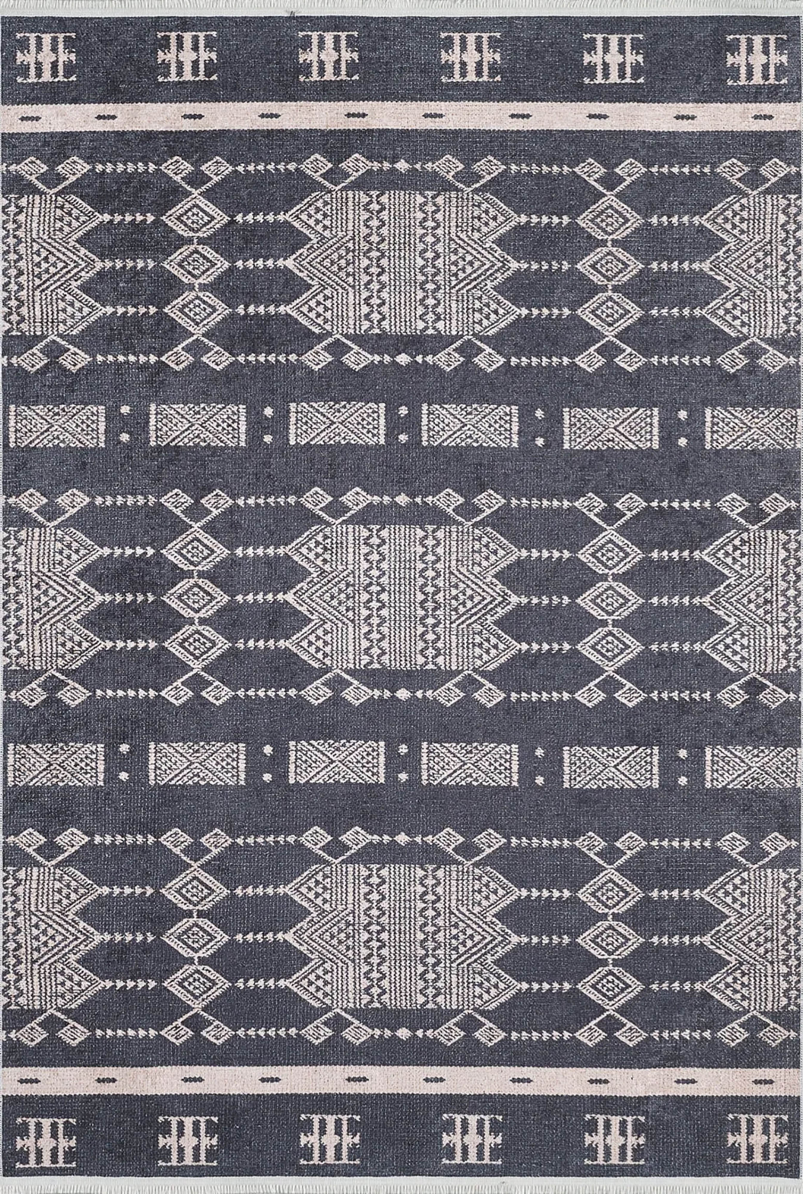 Dream Bohemian Geometric Turkish Kilim Black Rug