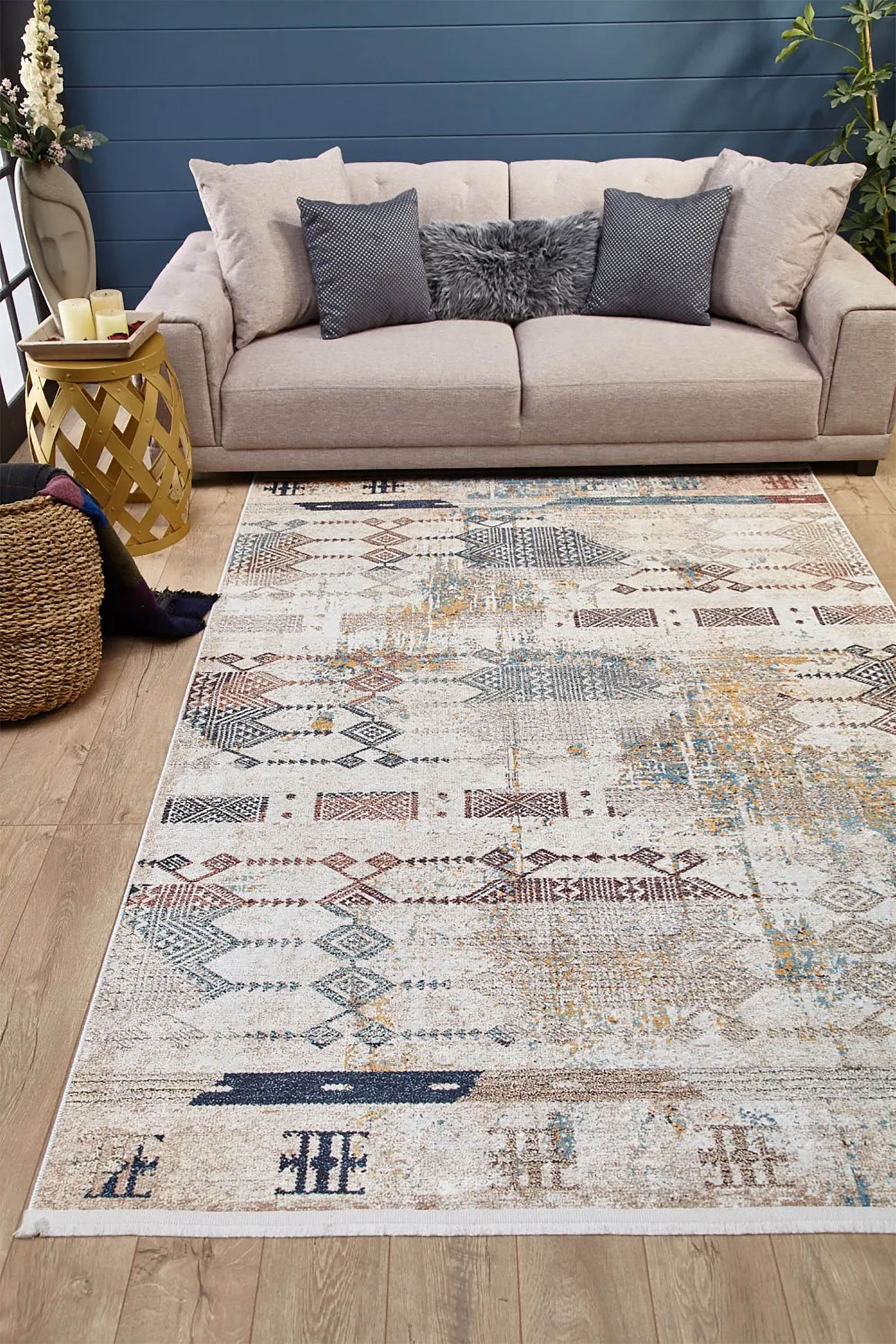 Serena Geometric Luxury Home Decor Turkish Kilim Beige Rug