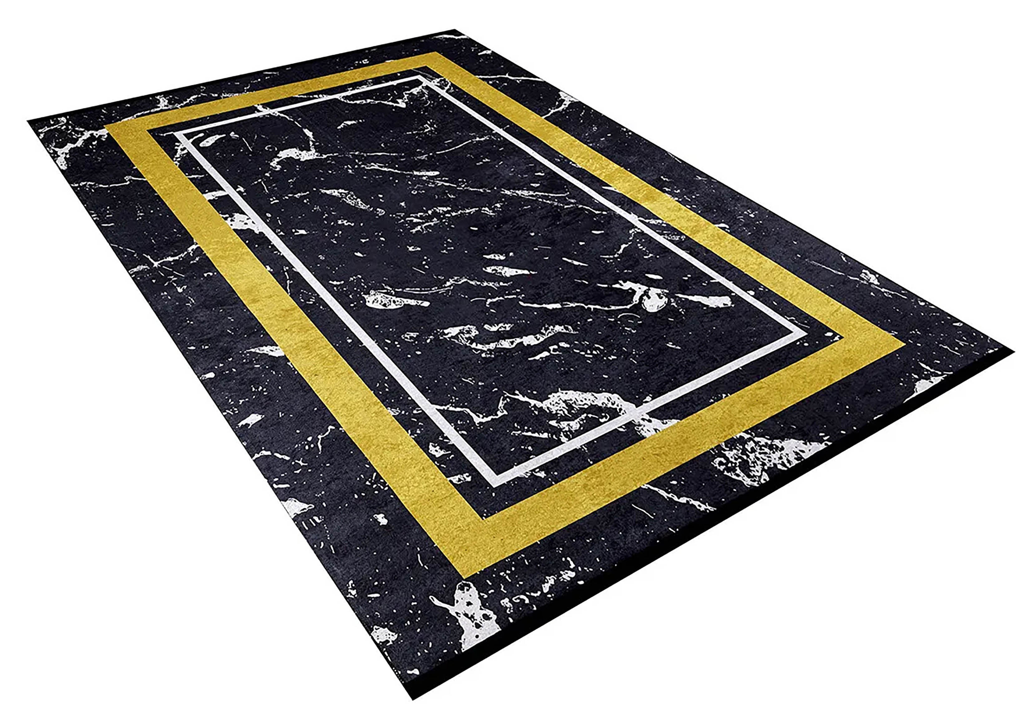 Wren Geometric Marble Border Modern Rug