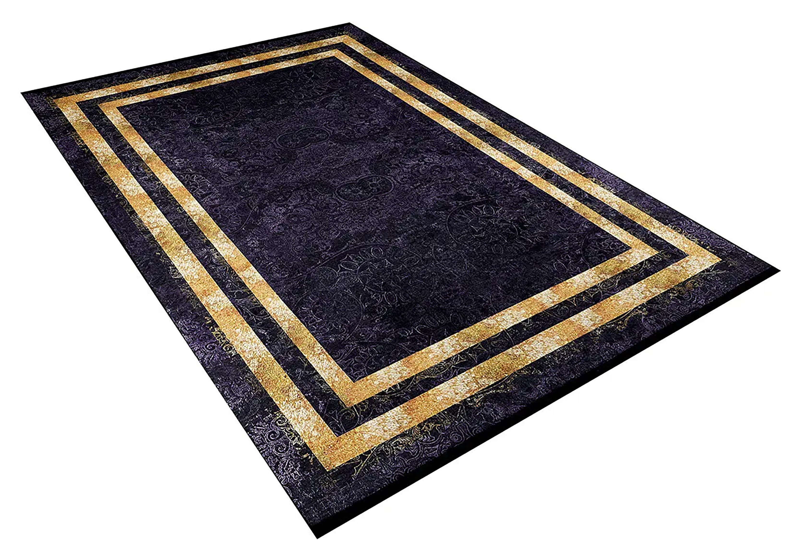 Baylor Marble Black Gold Purple Bordered Geometric Rug