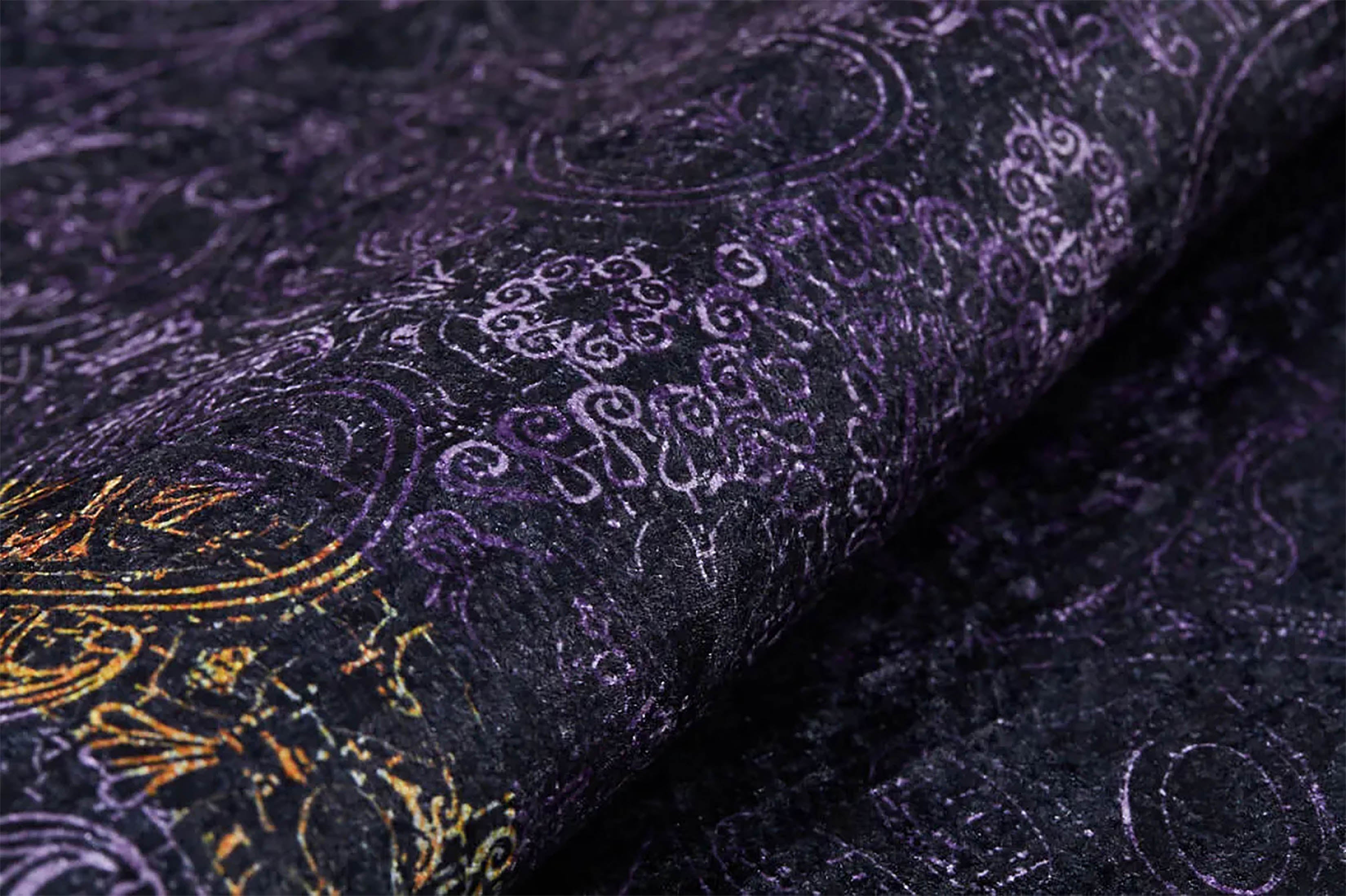 Veda Marble Black Gold Purple Bordered Geometric Rug