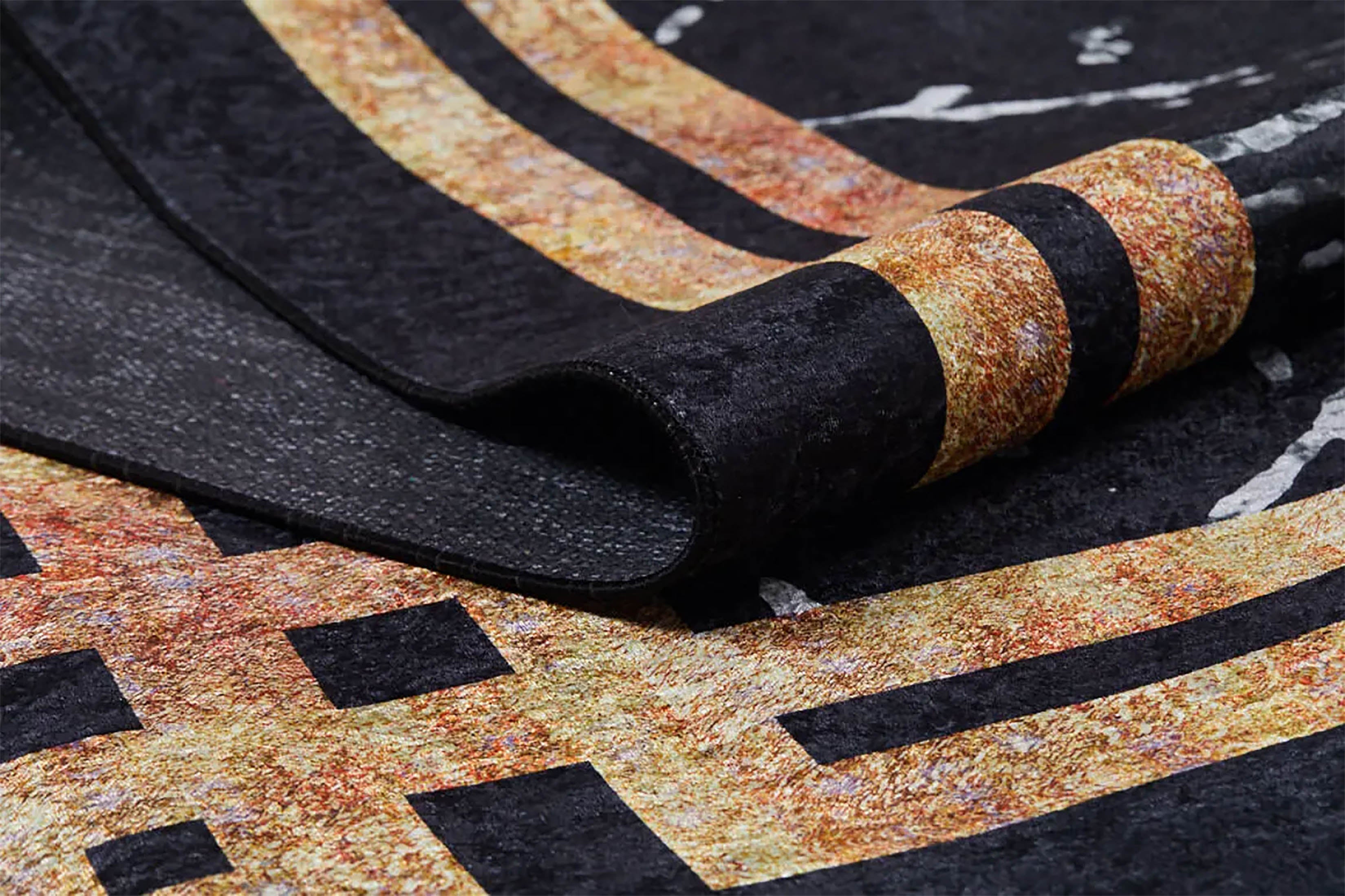 Gale Marble Style Black Bordered Geometric Rug