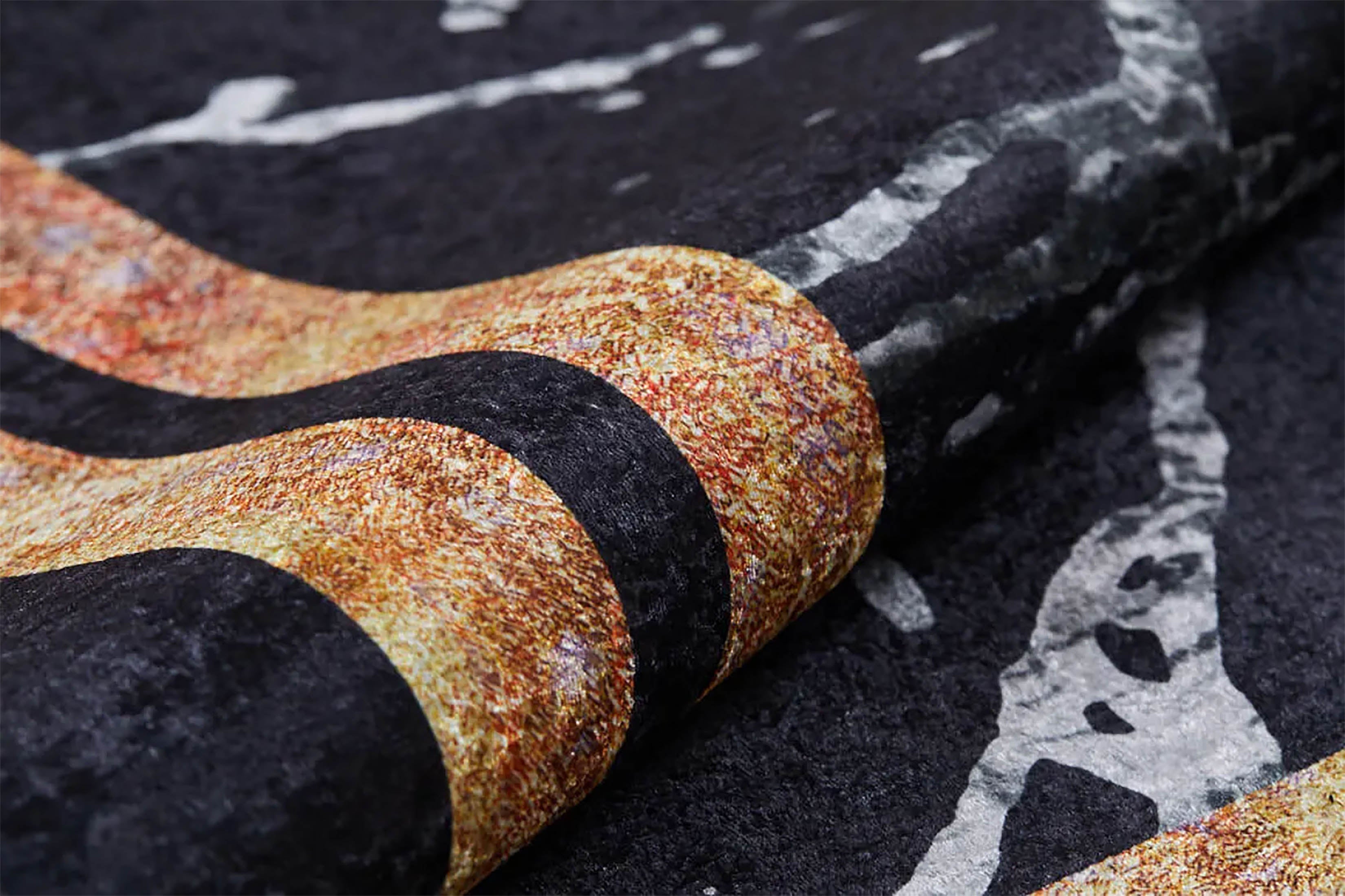 Gale Marble Style Black Bordered Geometric Rug