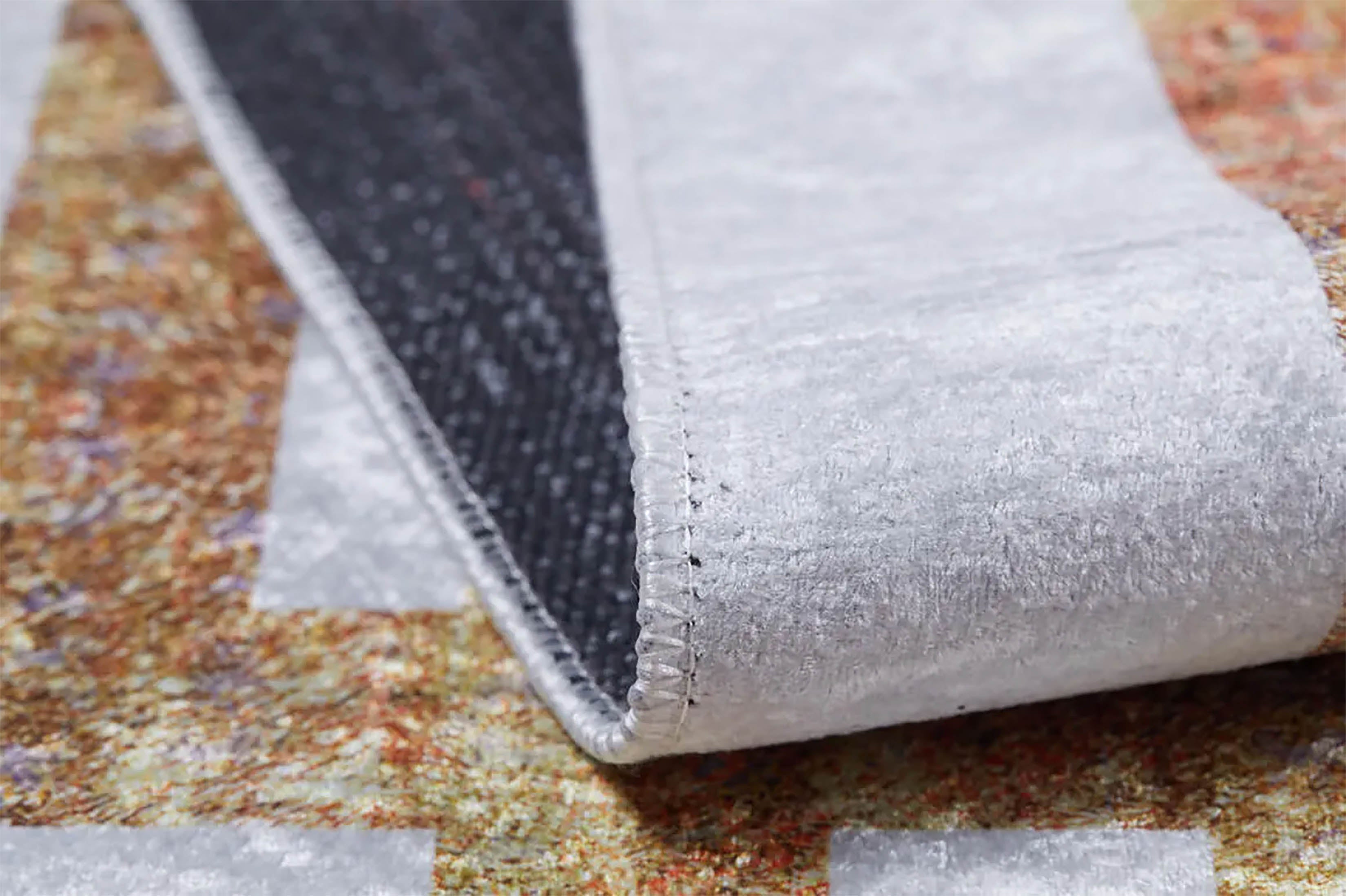 Gamze Marble Style Black White Bordered Geometric Rug