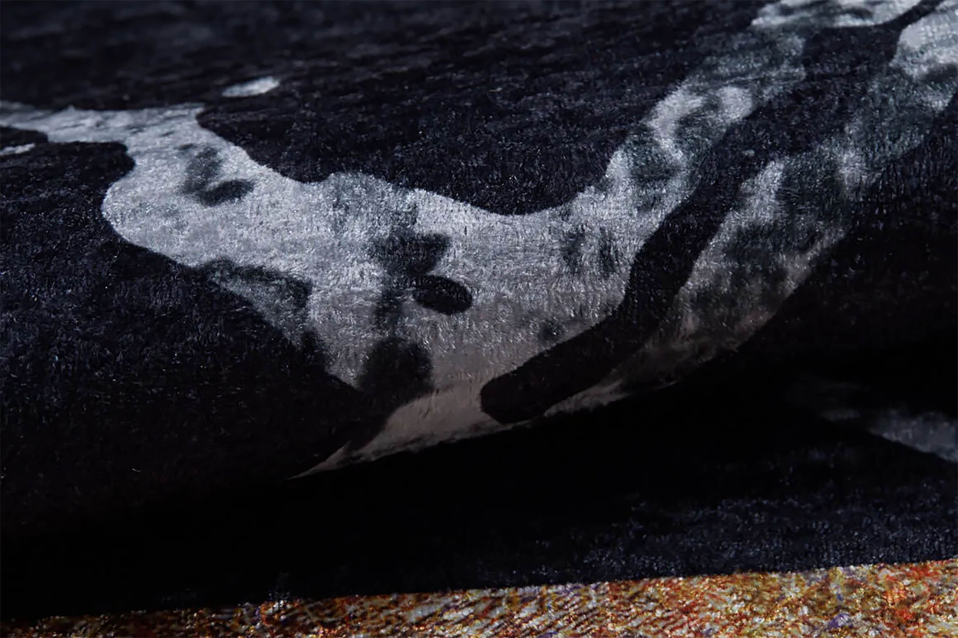 Gamze Marble Style Black White Bordered Geometric Rug