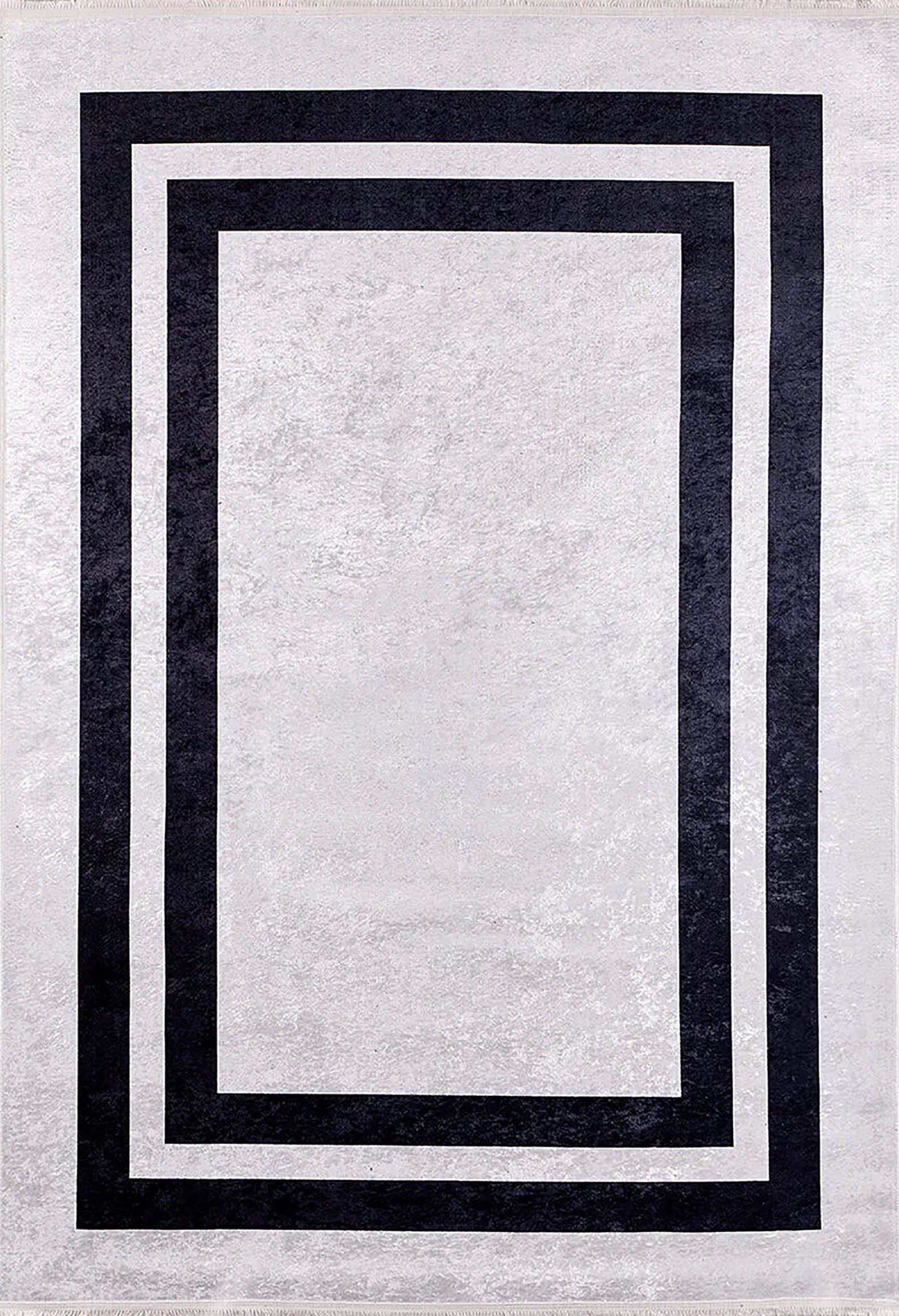 Lola Geometric Gray Black Luxury Bordered Rug