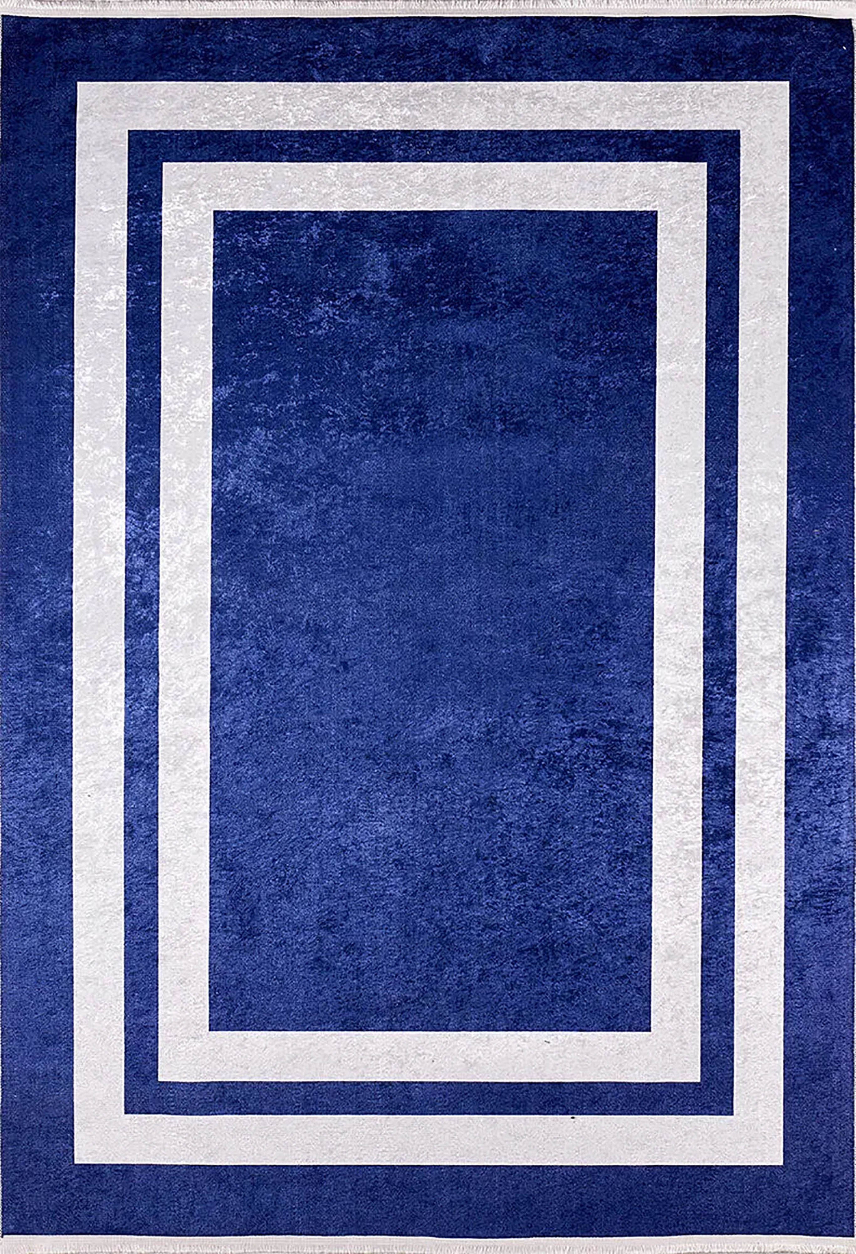 Avery Geometric Blue Luxury Bordered Rug
