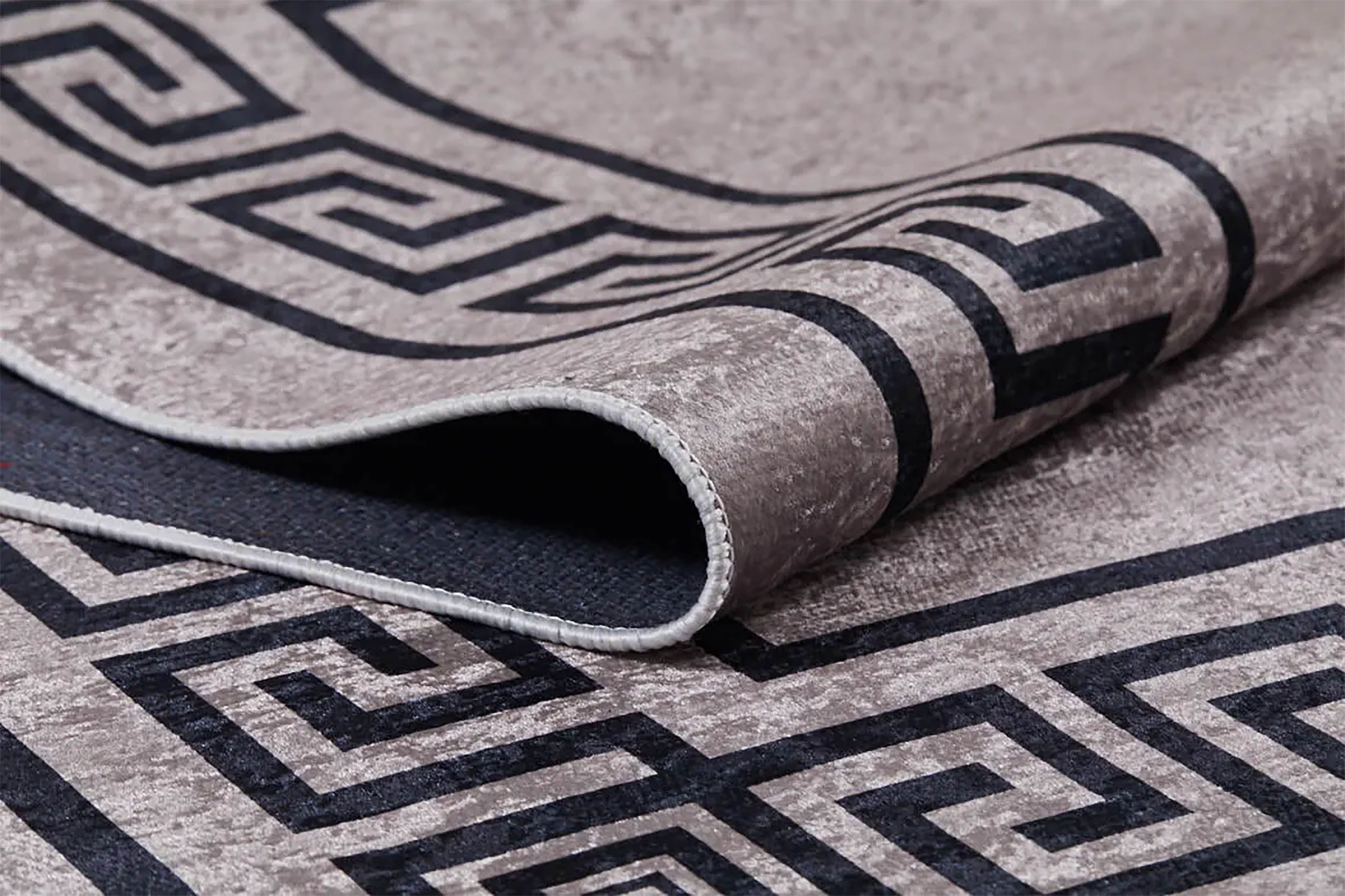 Sadie Marble Brown Greek Key Border Rug