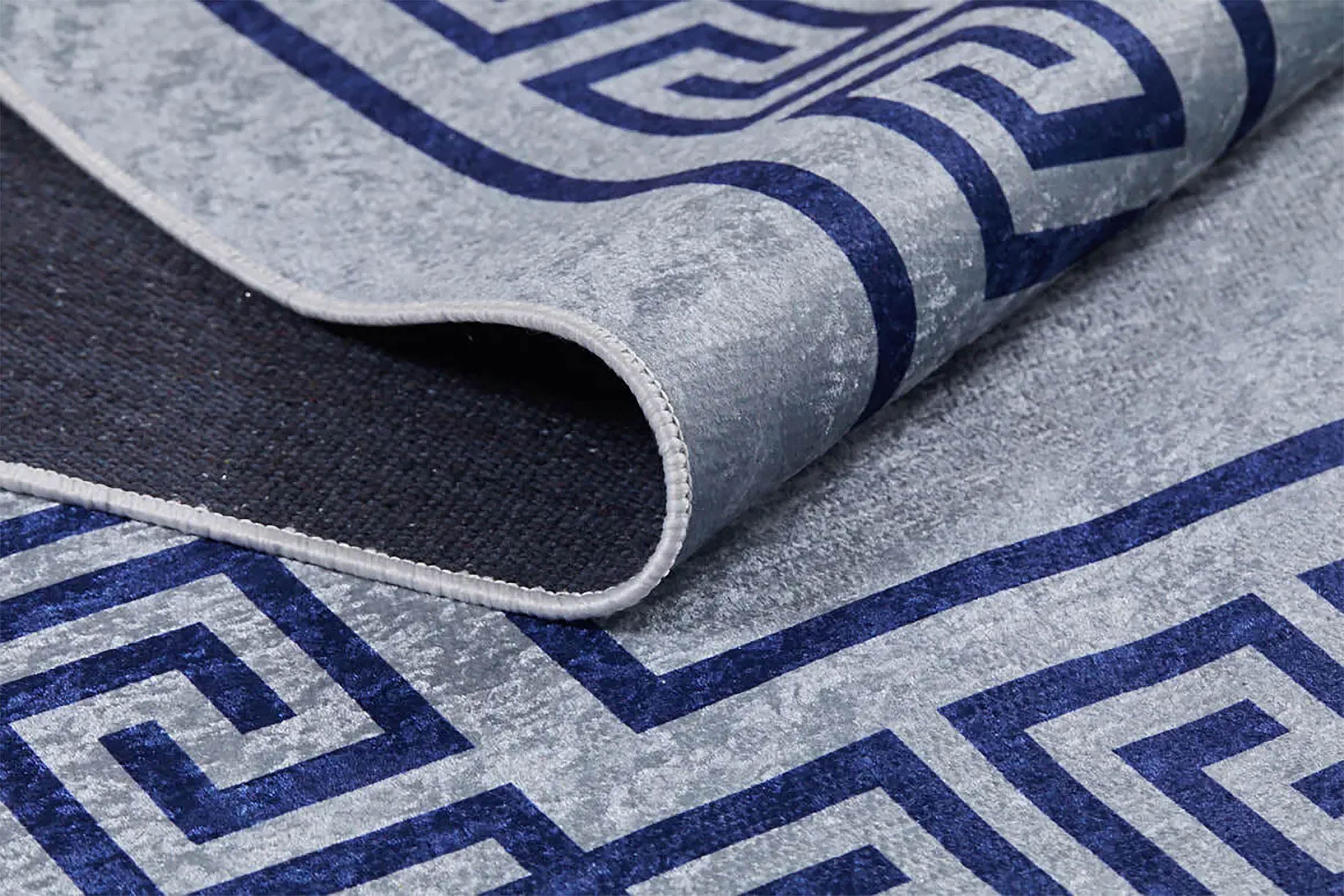 Remi Marble Blue Grey Greek Key Border Rug