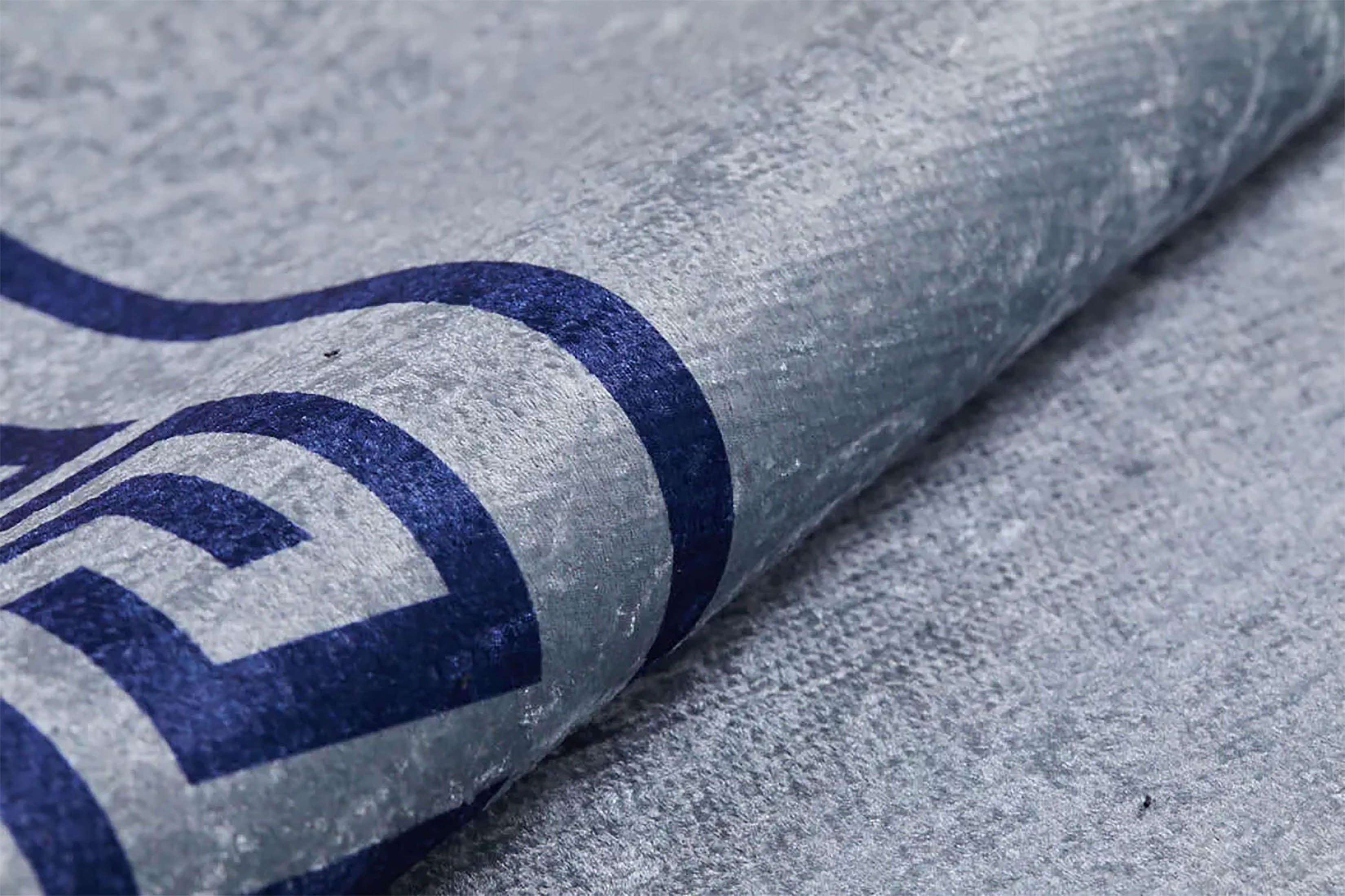 Remi Marble Blue Grey Greek Key Border Rug