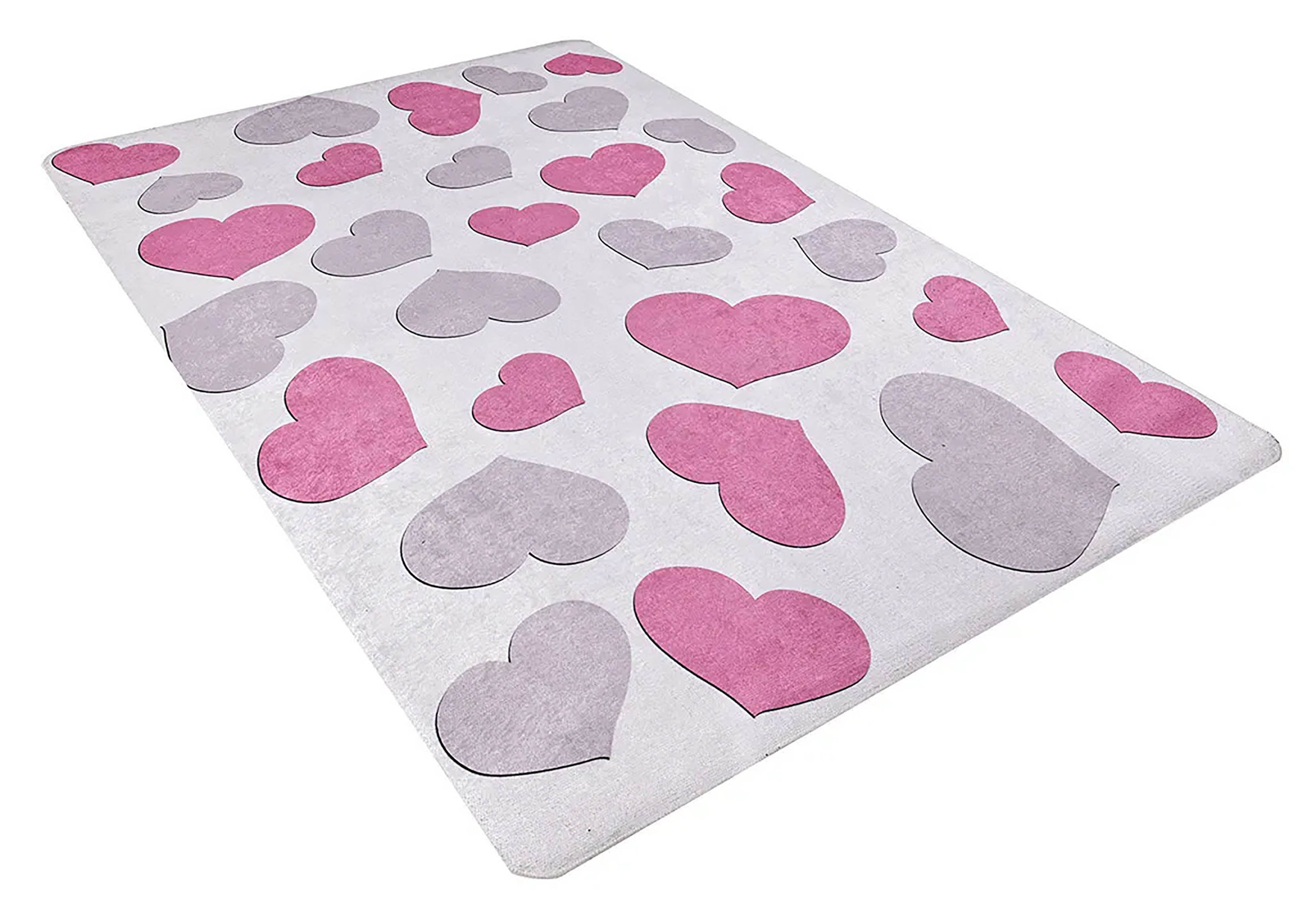 Heart Pattern Pink Kids Rug